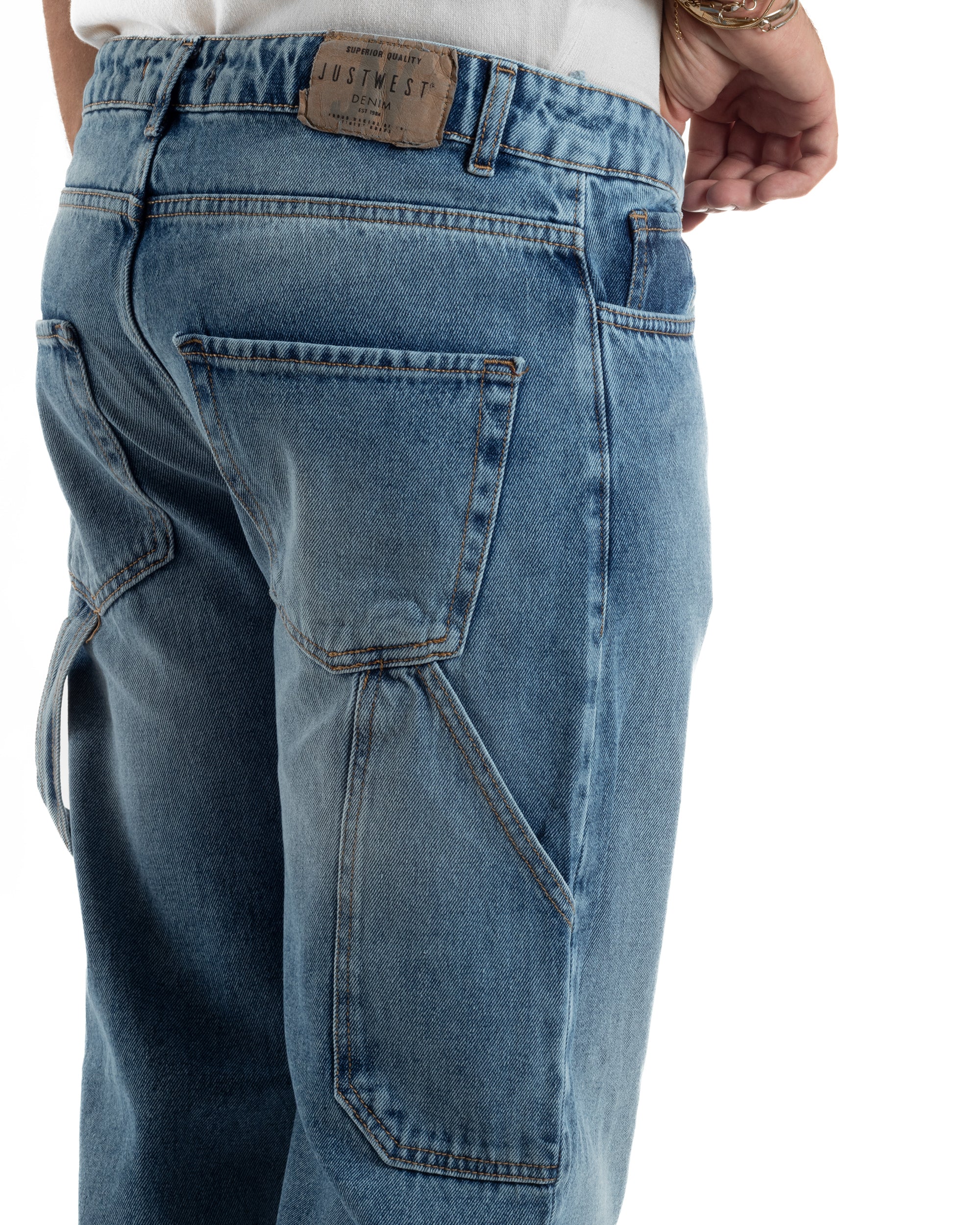 Jeans Uomo Pantaloni Carpenter Denim Chiaro Baggy Fit JS1156A