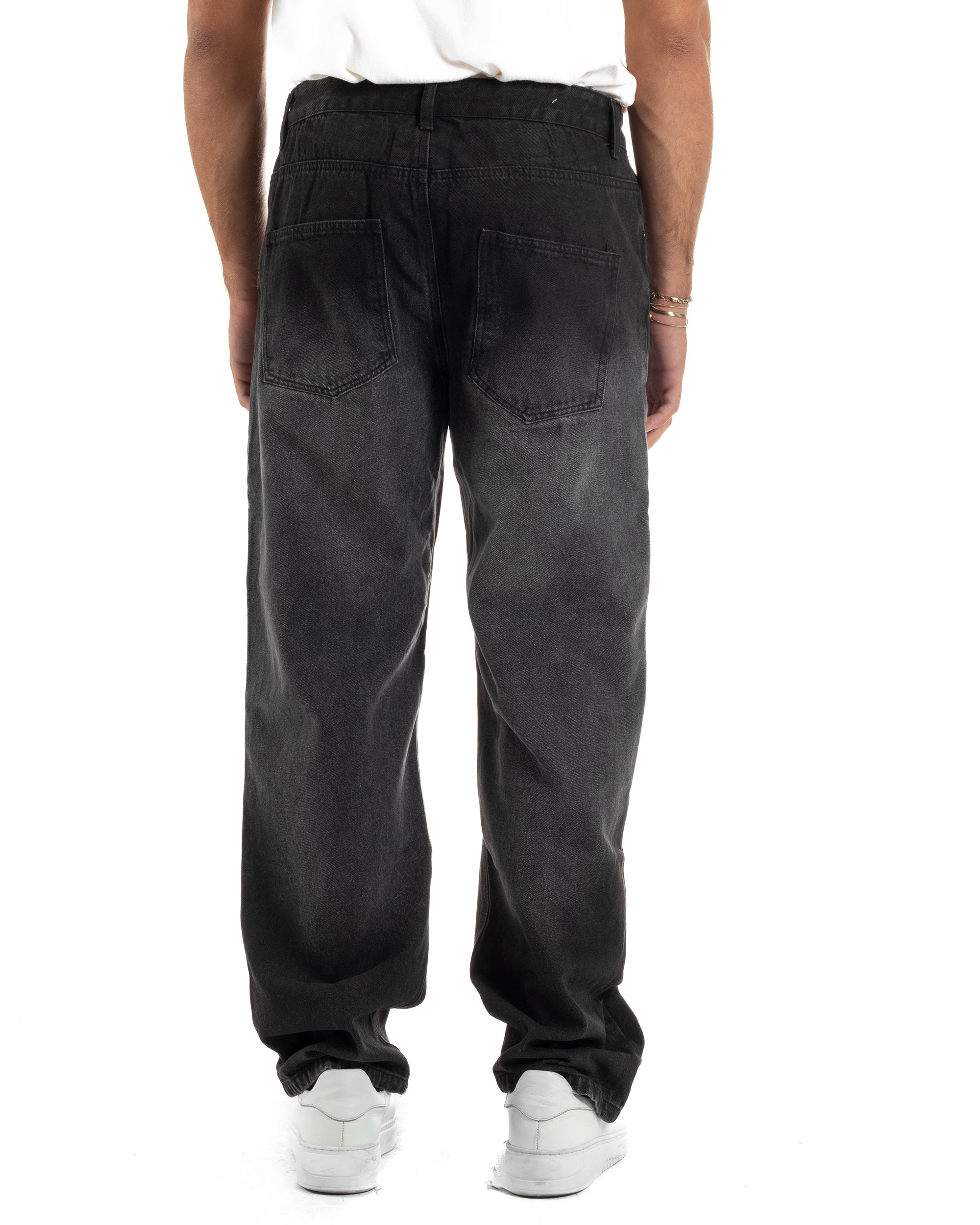 Jeans Uomo Pantaloni Carpenter Denim Sfumato Nero Baggy Fit JS1157A