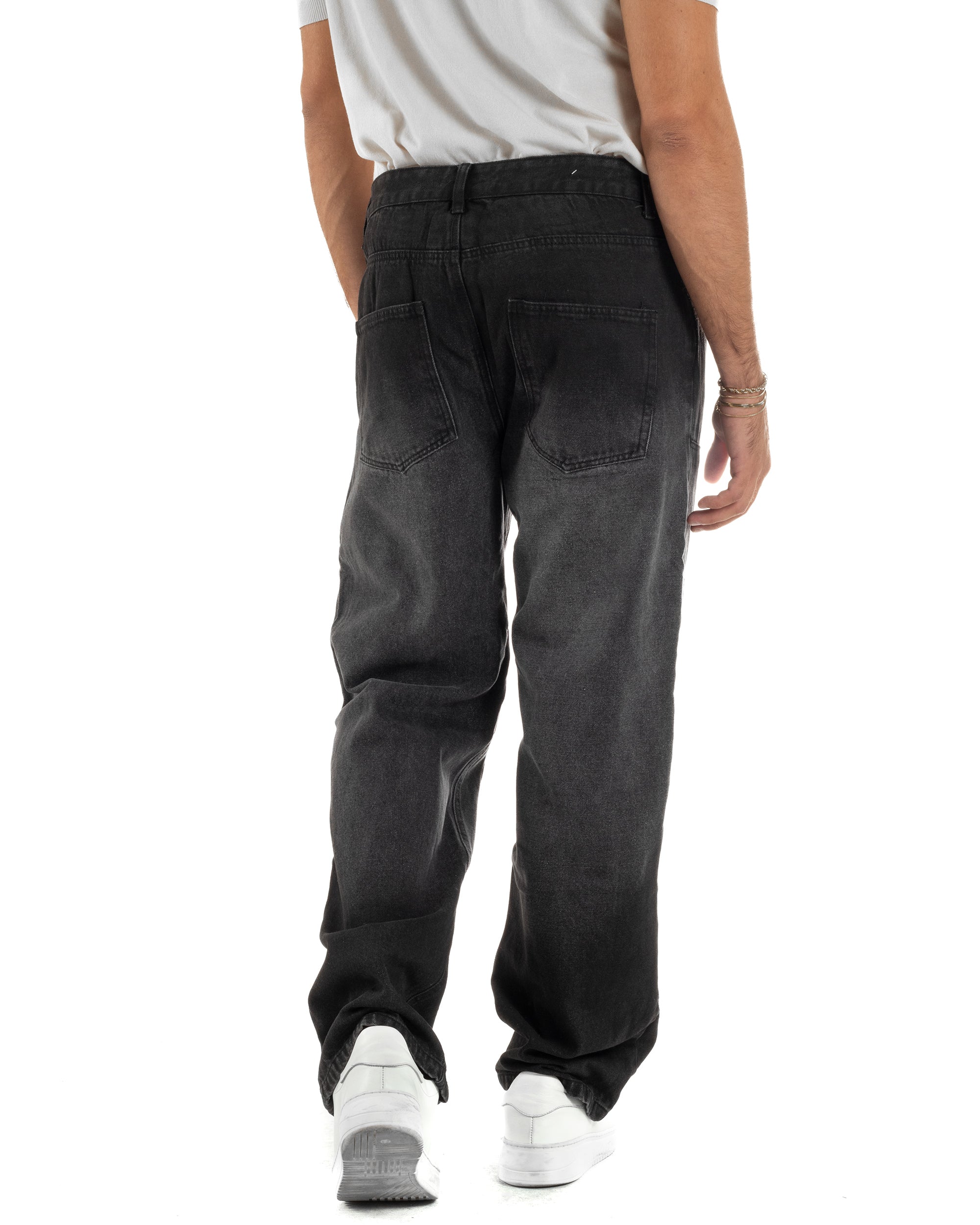 Jeans Uomo Pantaloni Carpenter Denim Sfumato Nero Baggy Fit JS1157A