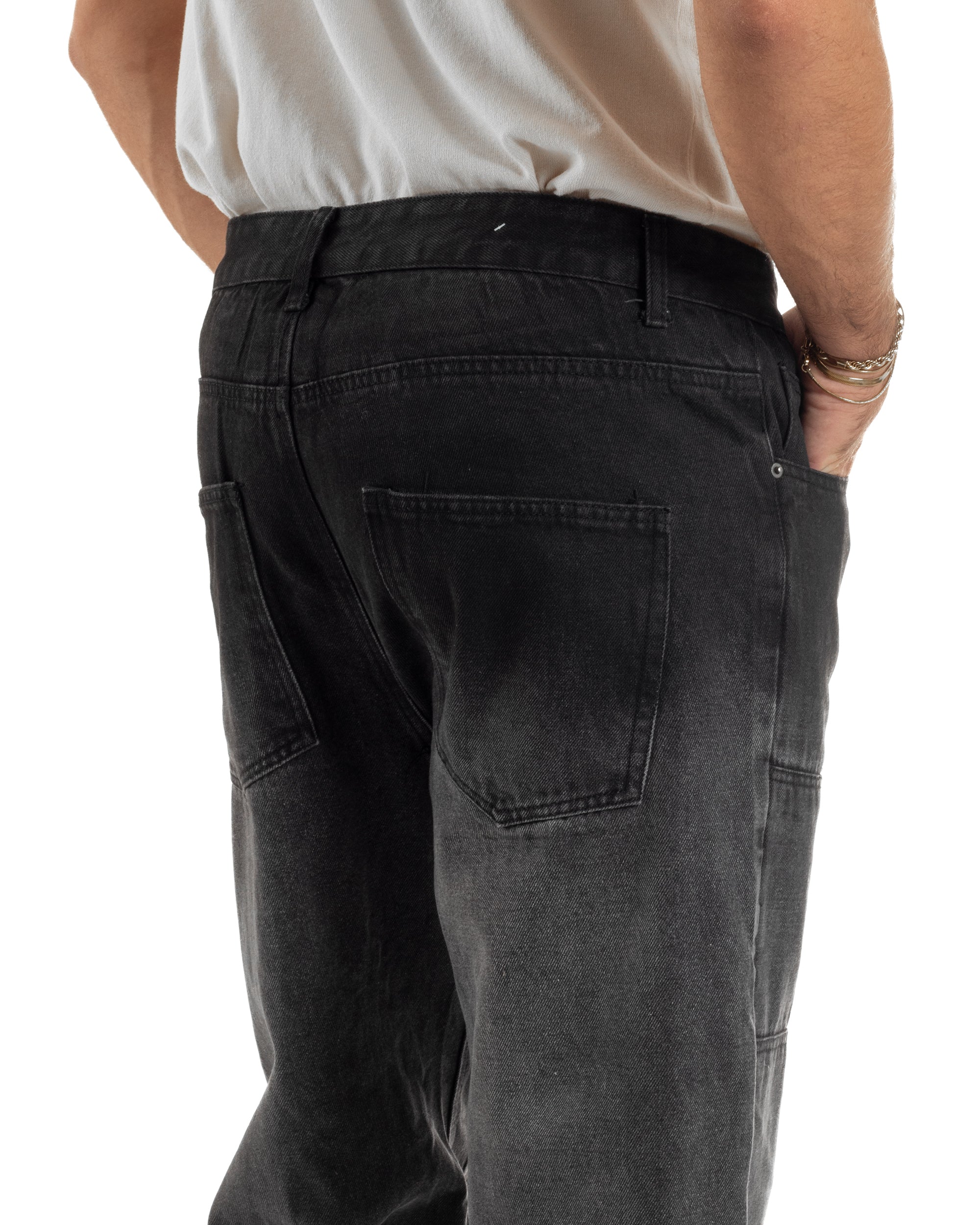 Jeans Uomo Pantaloni Carpenter Denim Sfumato Nero Baggy Fit JS1157A