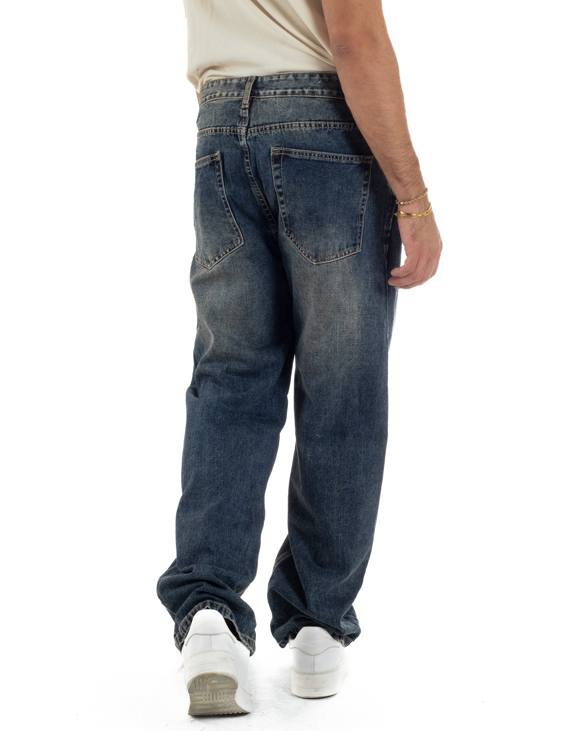 Jeans Uomo Pantaloni Denim Sfumato Sabbiato Blu Baggy Fit JS1158A