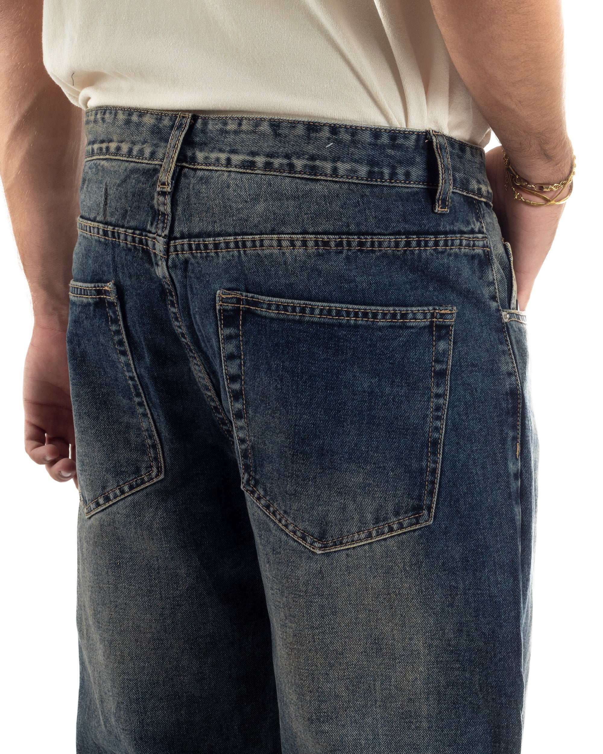 Jeans Uomo Pantaloni Denim Sfumato Sabbiato Blu Baggy Fit JS1158A