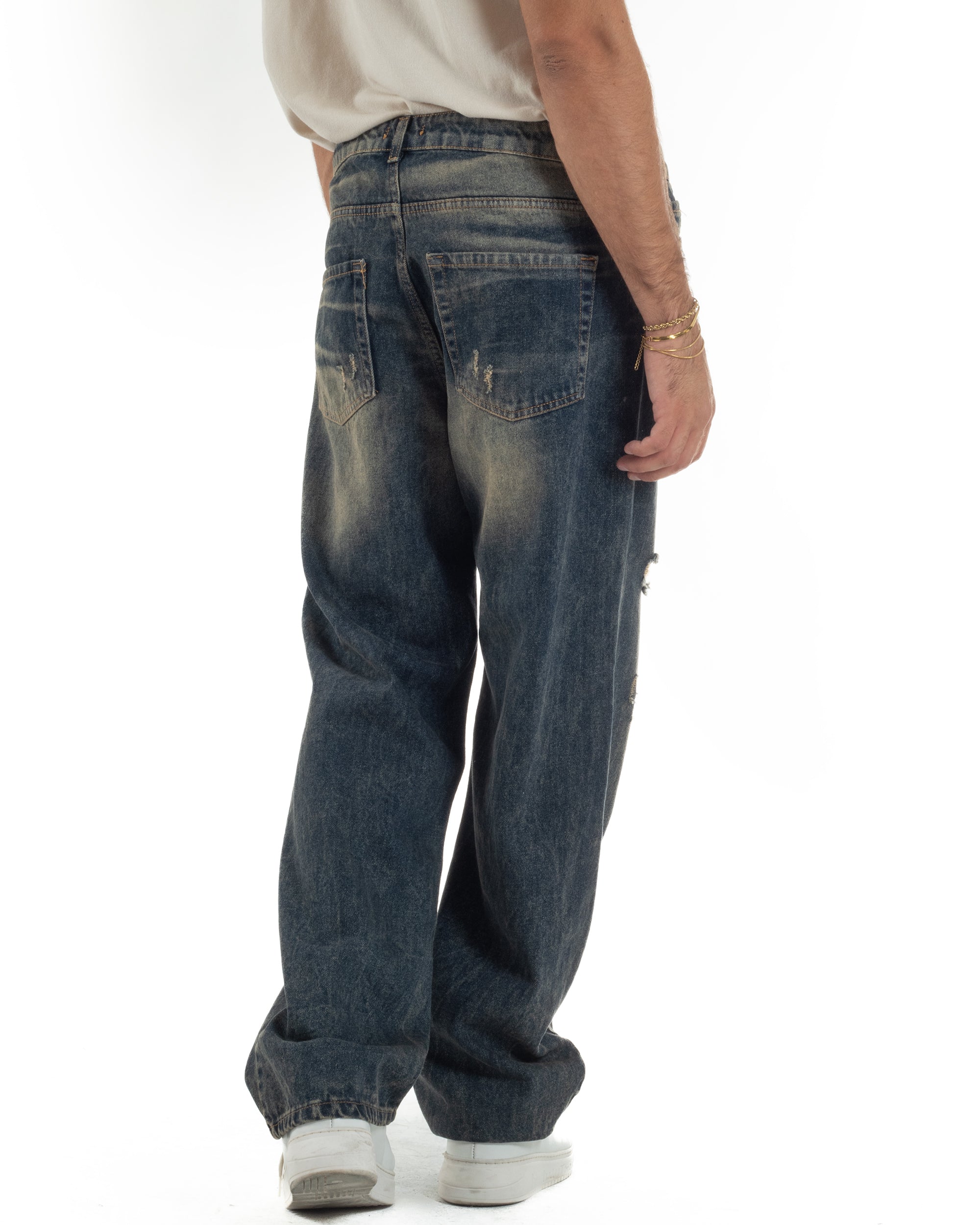 Jeans Uomo Pantaloni Denim Sfumato Sabbiato Baggy Fit JS1159A