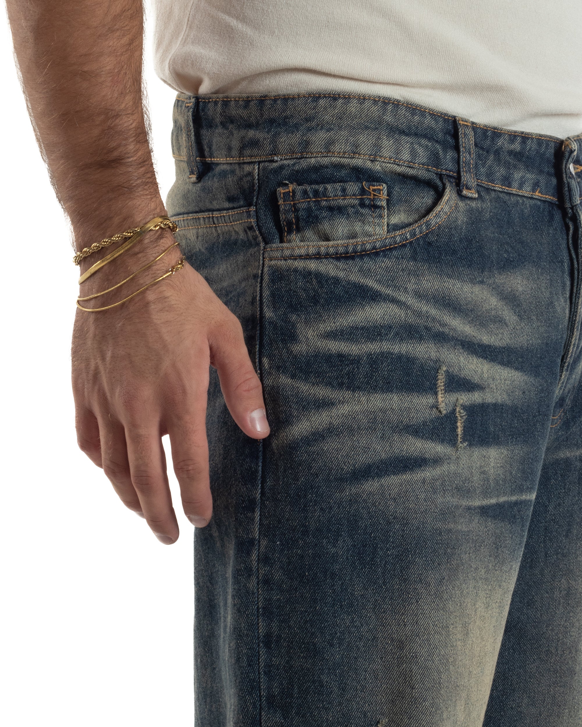 Jeans Uomo Pantaloni Denim Sfumato Sabbiato Baggy Fit JS1159A