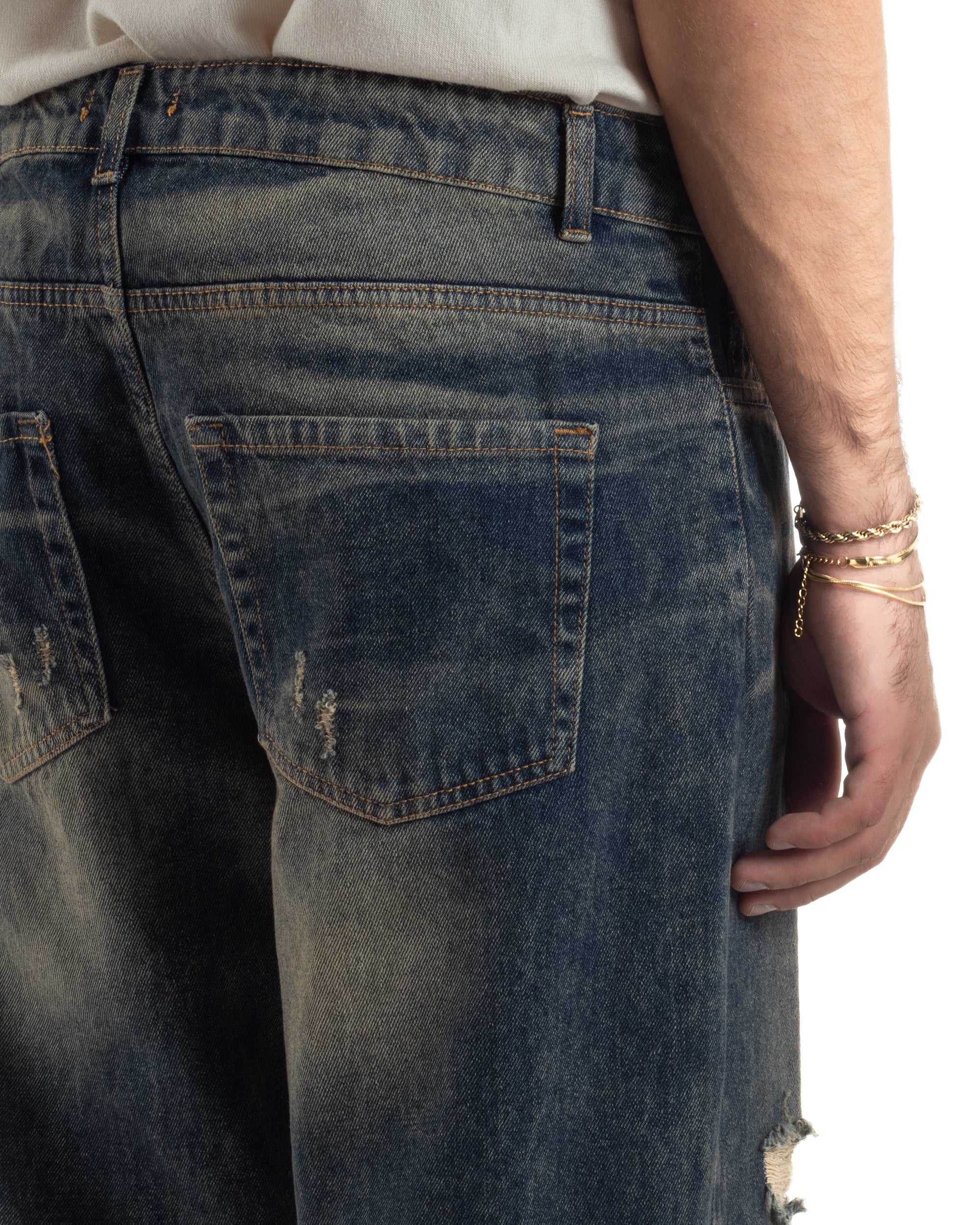 Jeans Uomo Pantaloni Denim Sfumato Sabbiato Baggy Fit JS1159A