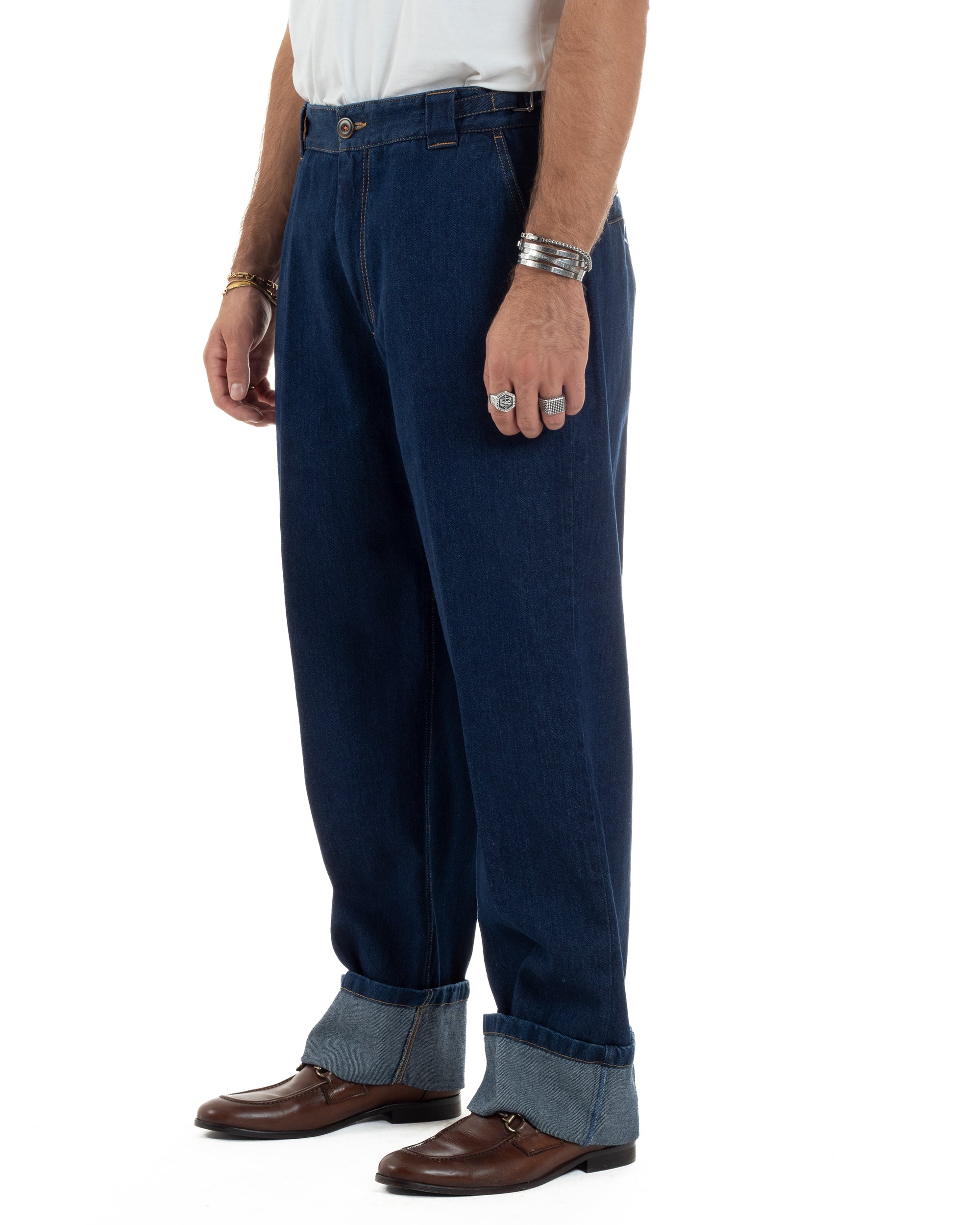 Jeans Uomo Gurkha Pants Baggy Pantaloni Fibbie Denim Scuro Berna M-252122