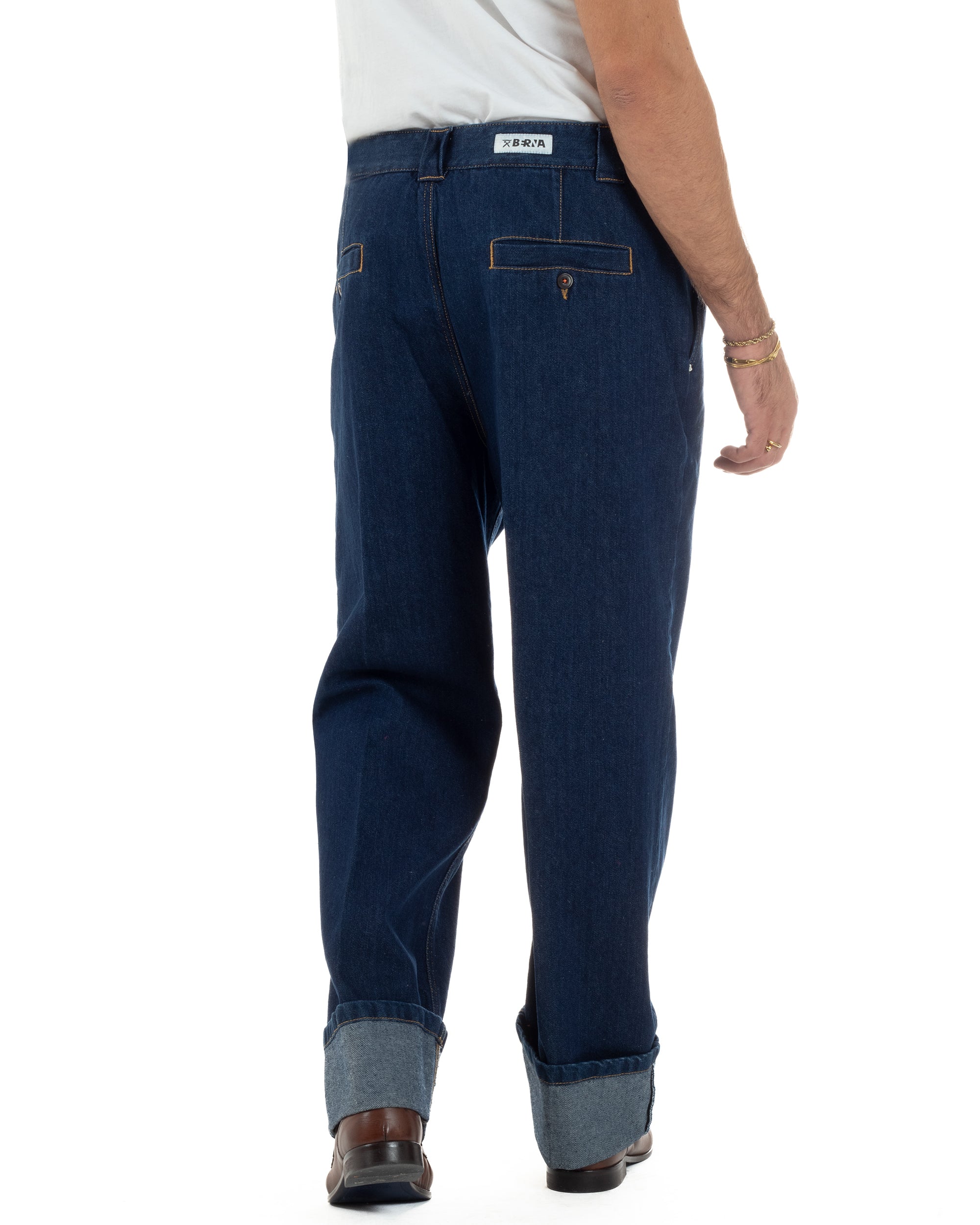 Jeans Uomo Gurkha Pants Baggy Pantaloni Fibbie Denim Scuro Berna M-252122