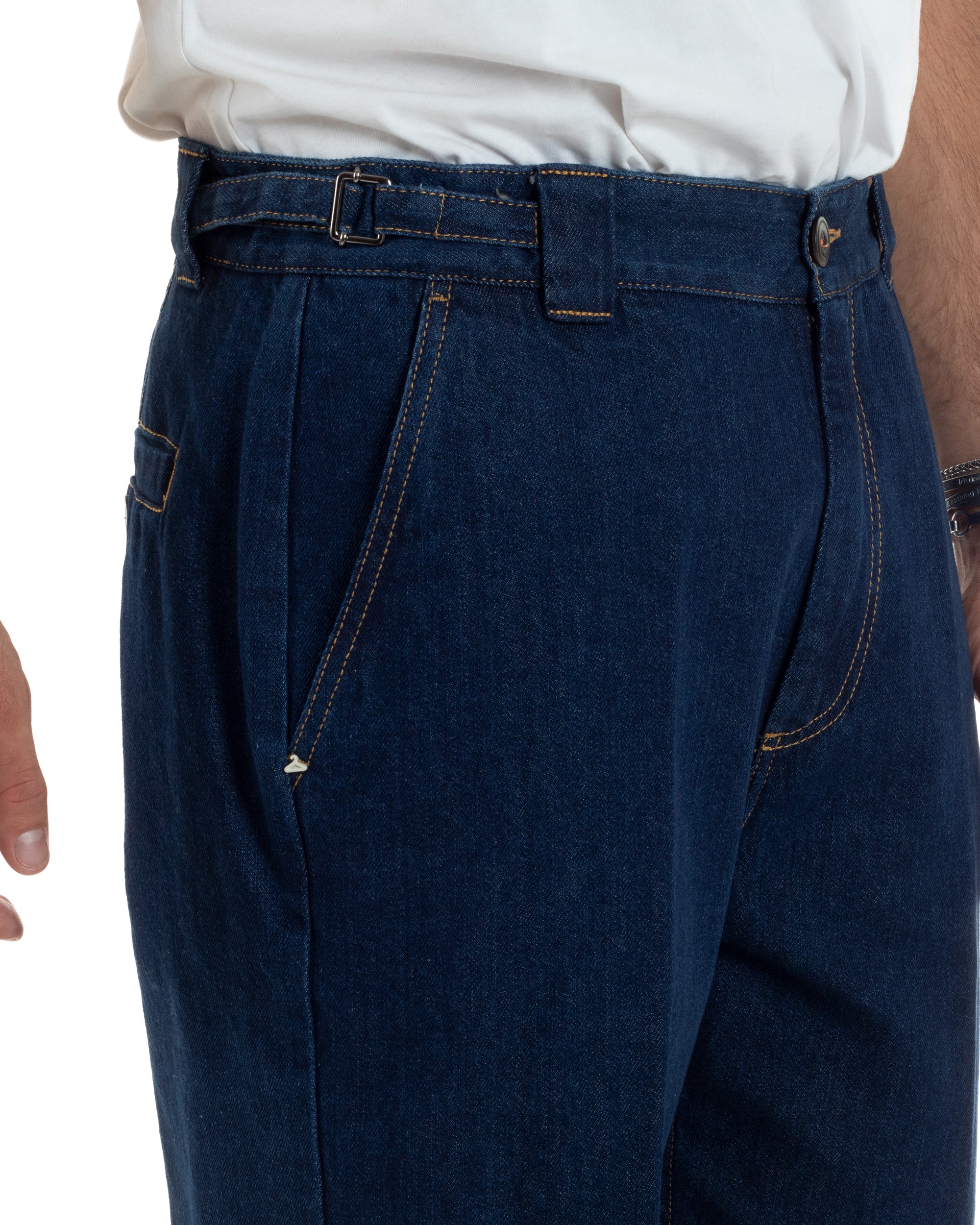 Jeans Uomo Gurkha Pants Baggy Pantaloni Fibbie Denim Scuro Berna M-252122