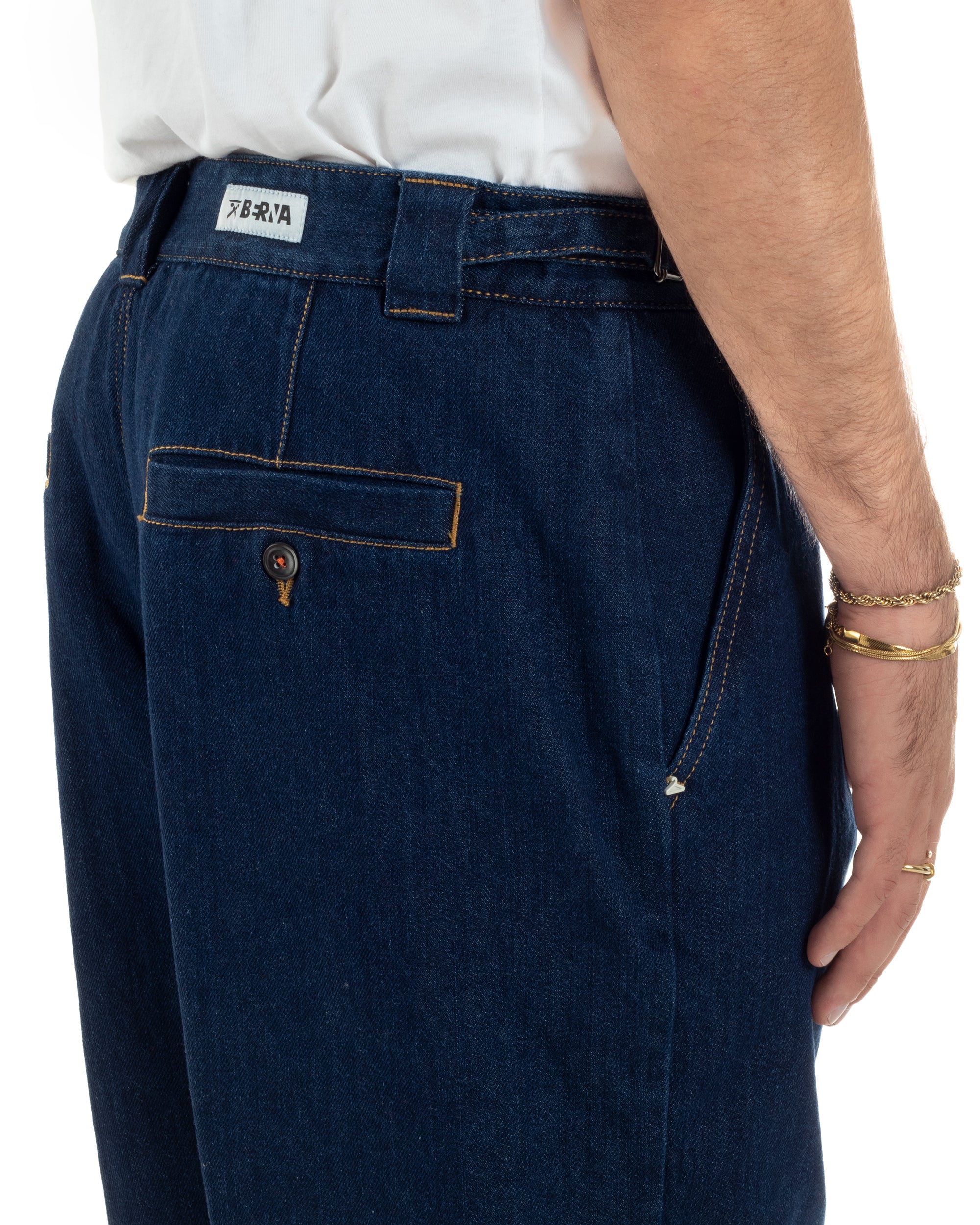 Jeans Uomo Gurkha Pants Baggy Pantaloni Fibbie Denim Scuro Berna M-252122