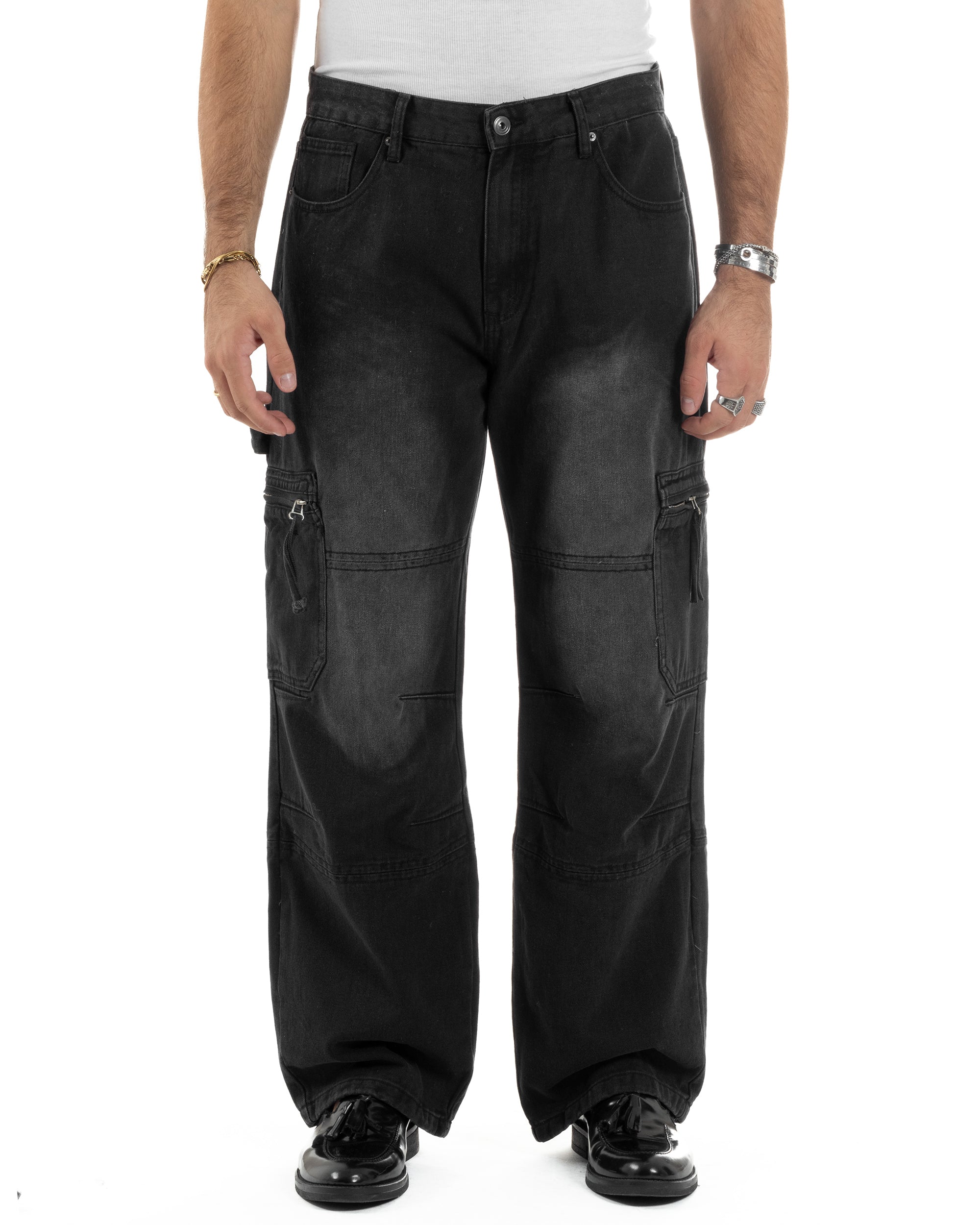 Jeans Uomo Carpenter Cargo Tasconi Baggy Nero JS1162A