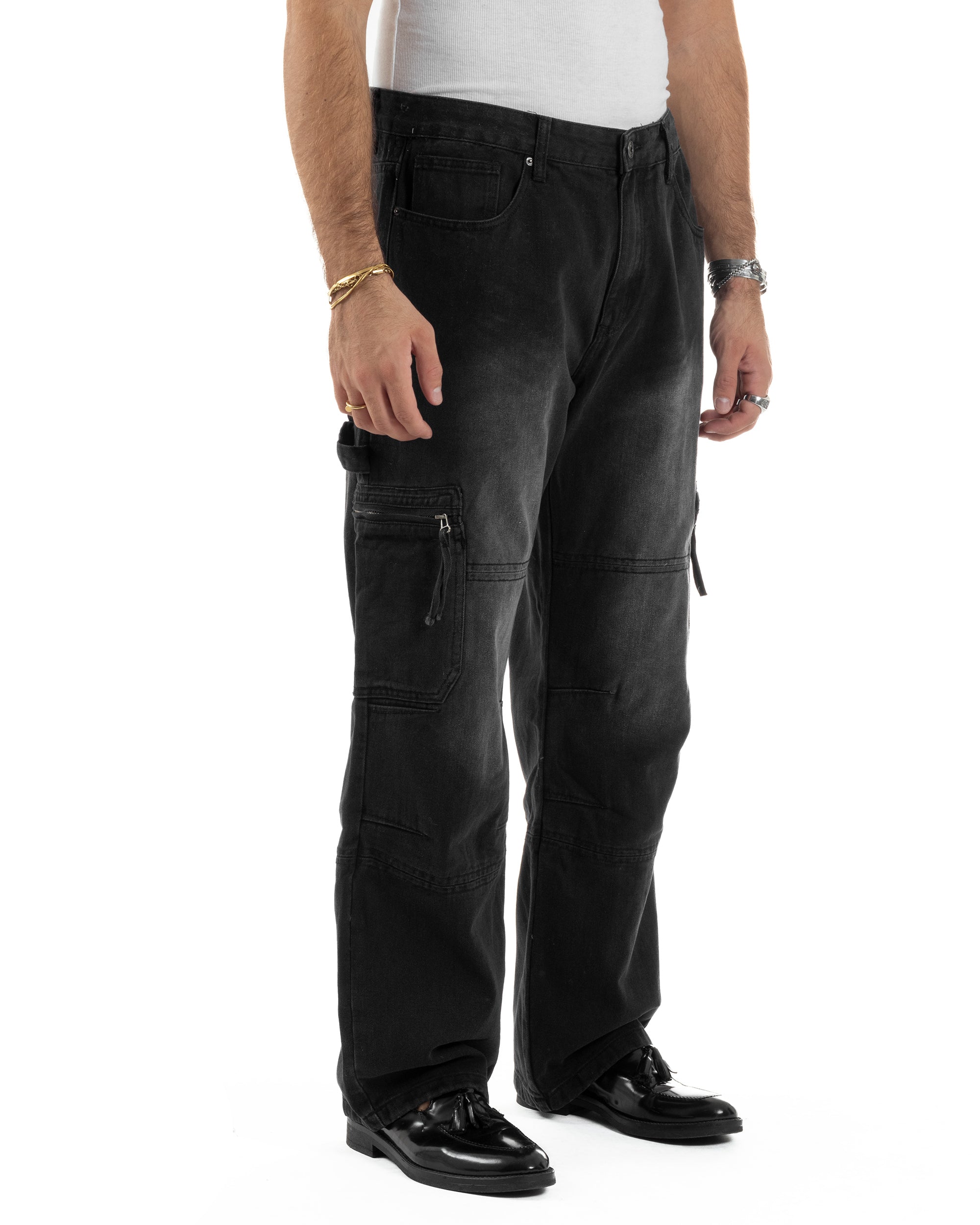 Jeans Uomo Carpenter Cargo Tasconi Baggy Nero JS1162A