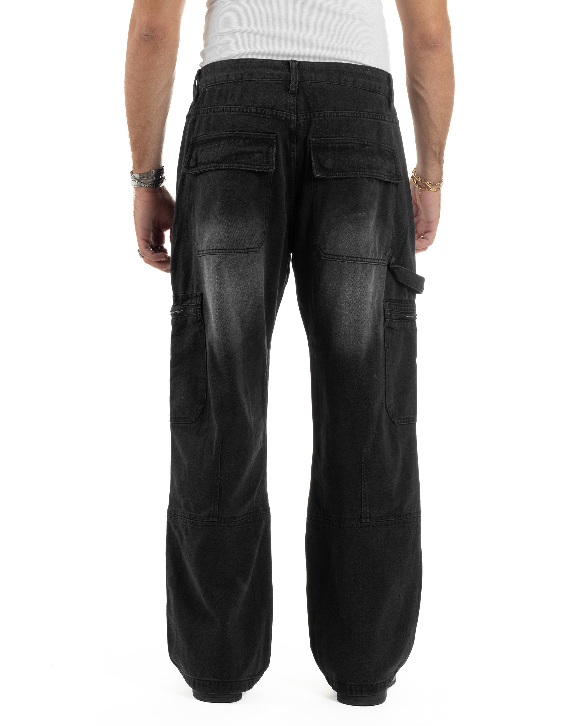 Jeans Uomo Carpenter Cargo Tasconi Baggy Nero JS1162A