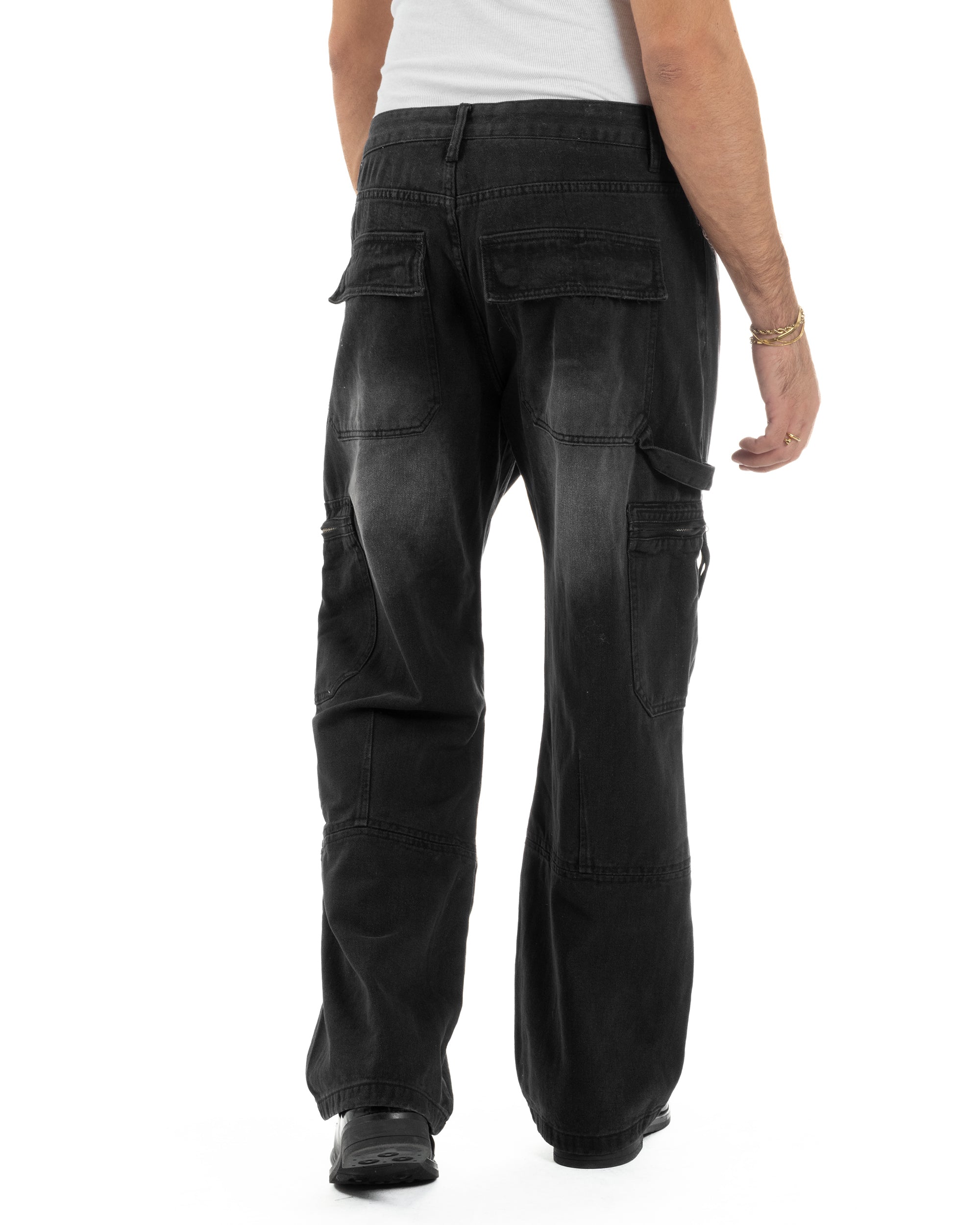 Jeans Uomo Carpenter Cargo Tasconi Baggy Nero JS1162A