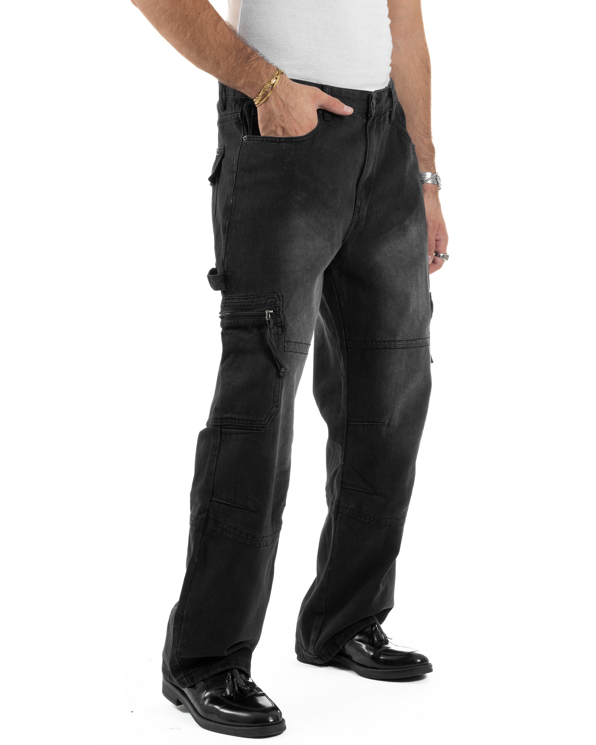 Jeans Uomo Carpenter Cargo Tasconi Baggy Nero JS1162A