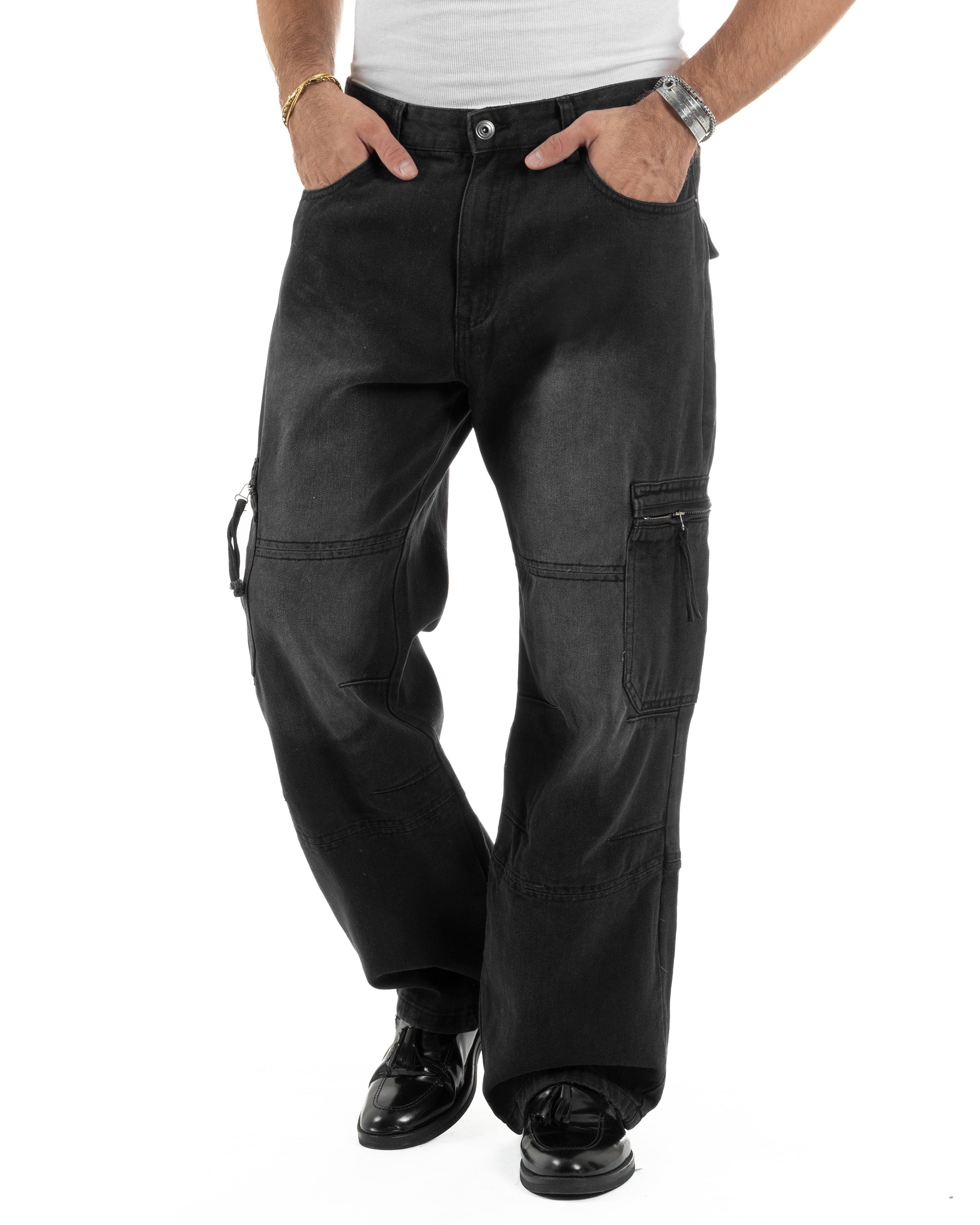 Jeans Uomo Carpenter Cargo Tasconi Baggy Nero JS1162A