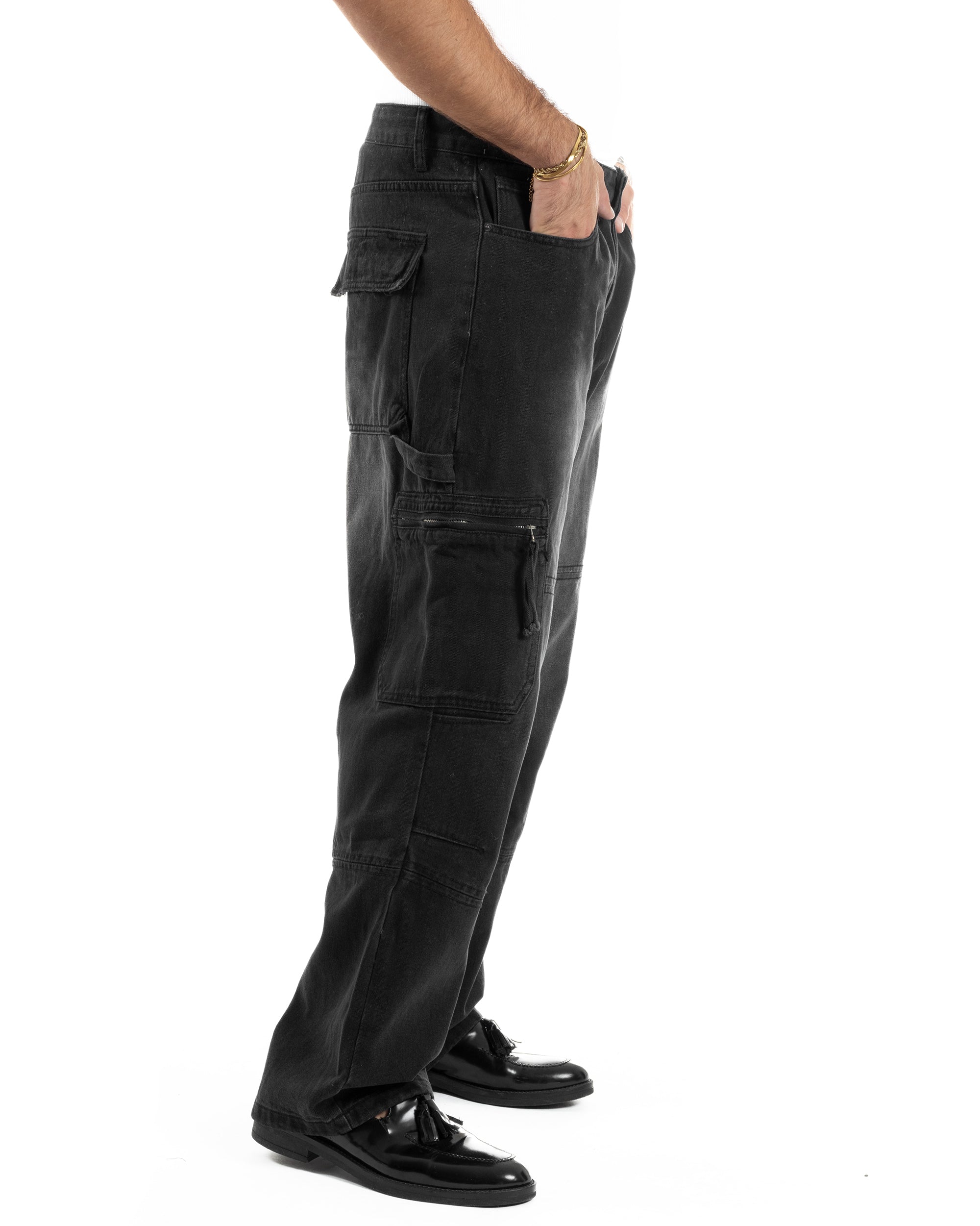 Jeans Uomo Carpenter Cargo Tasconi Baggy Nero JS1162A