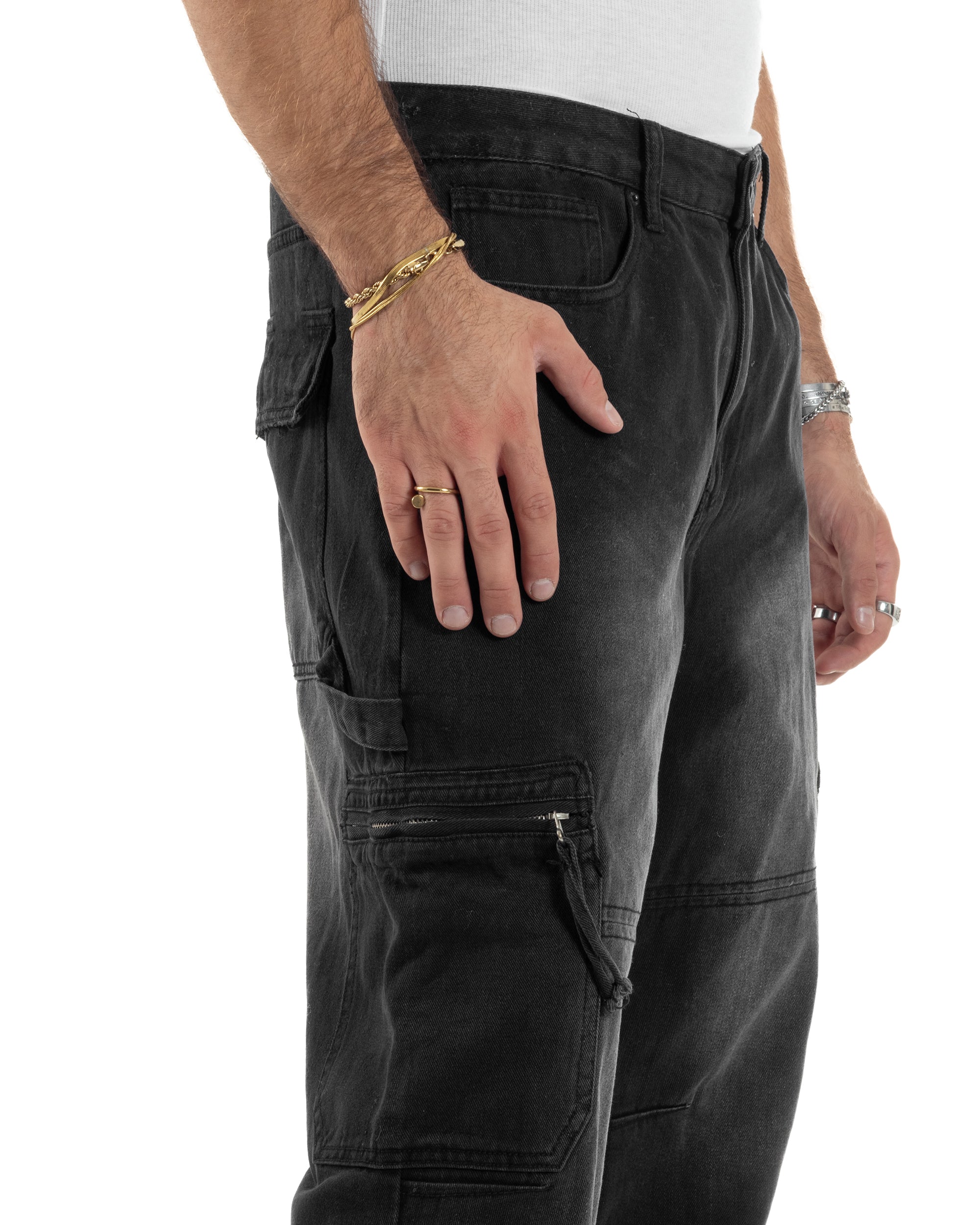 Jeans Uomo Carpenter Cargo Tasconi Baggy Nero JS1162A