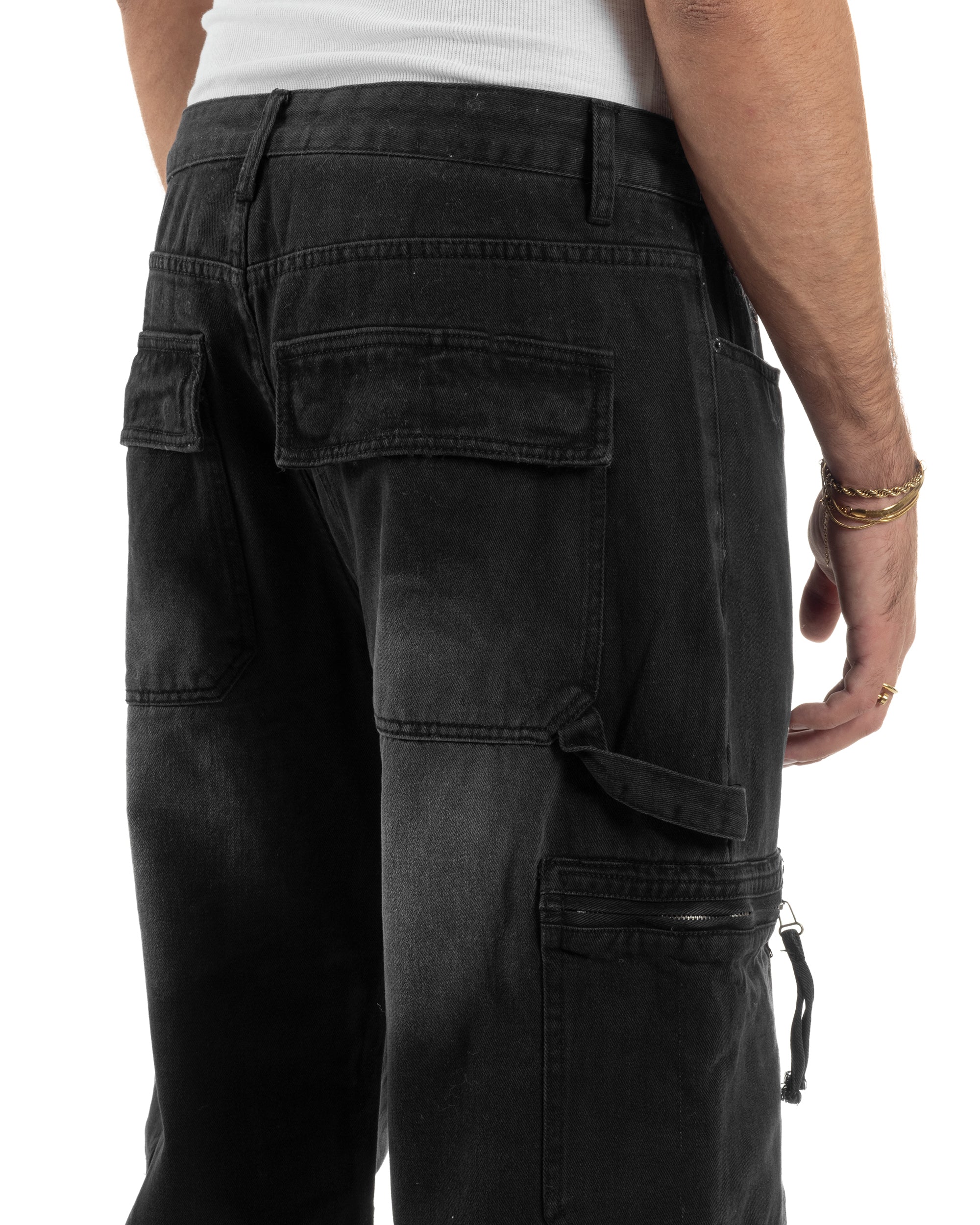 Jeans Uomo Carpenter Cargo Tasconi Baggy Nero JS1162A
