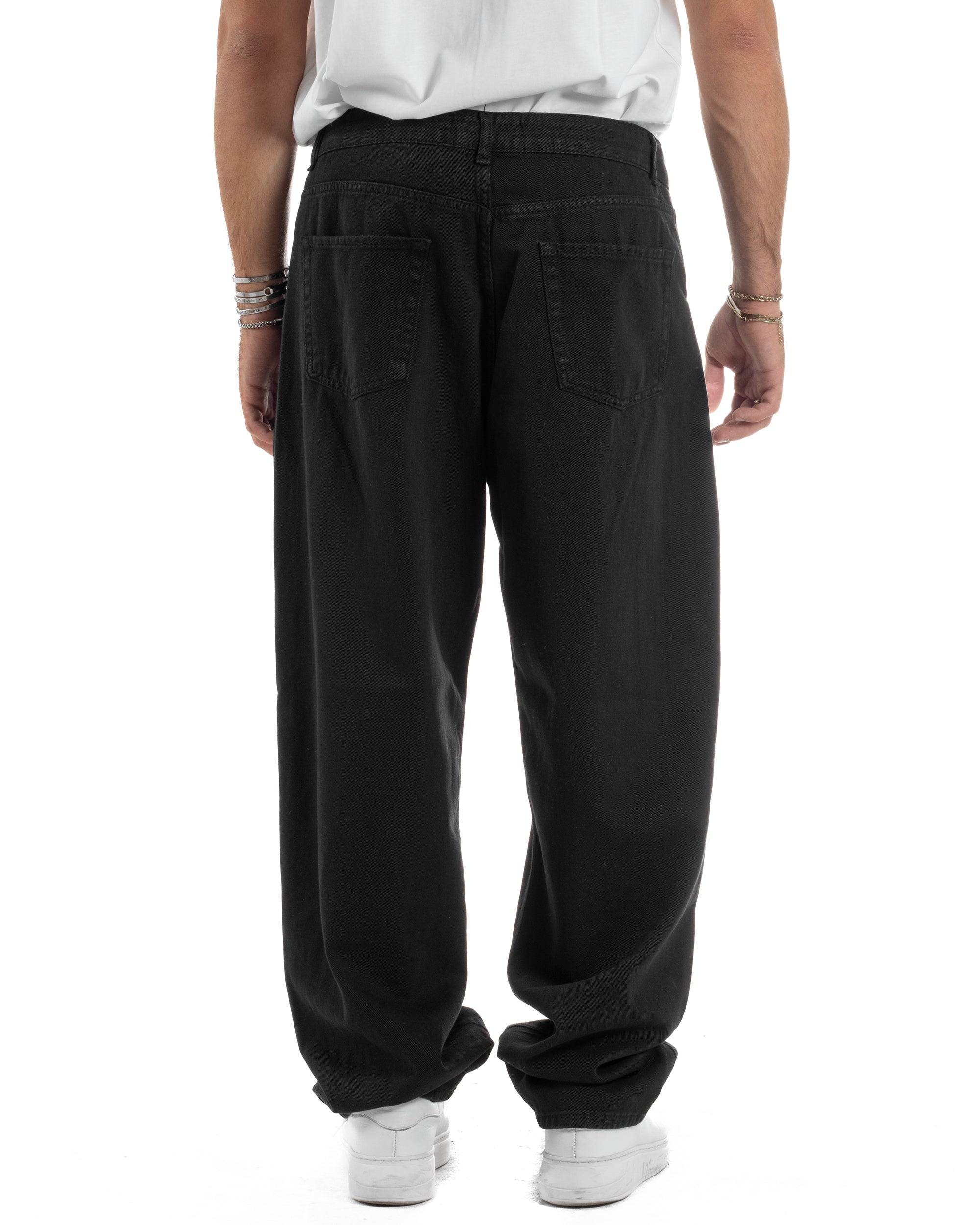 Jeans Uomo Cinque Tasche Basic Baggy Pantaloni Cotone Nero JS1163A