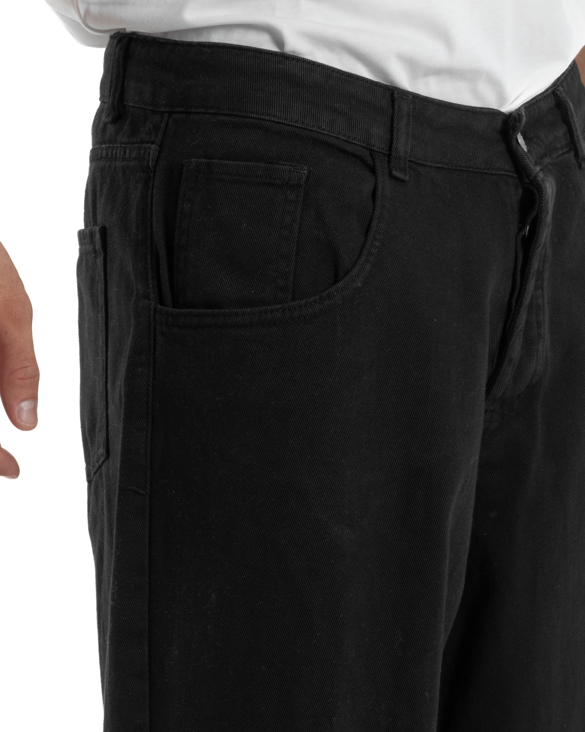 Jeans Uomo Cinque Tasche Basic Baggy Pantaloni Cotone Nero JS1163A