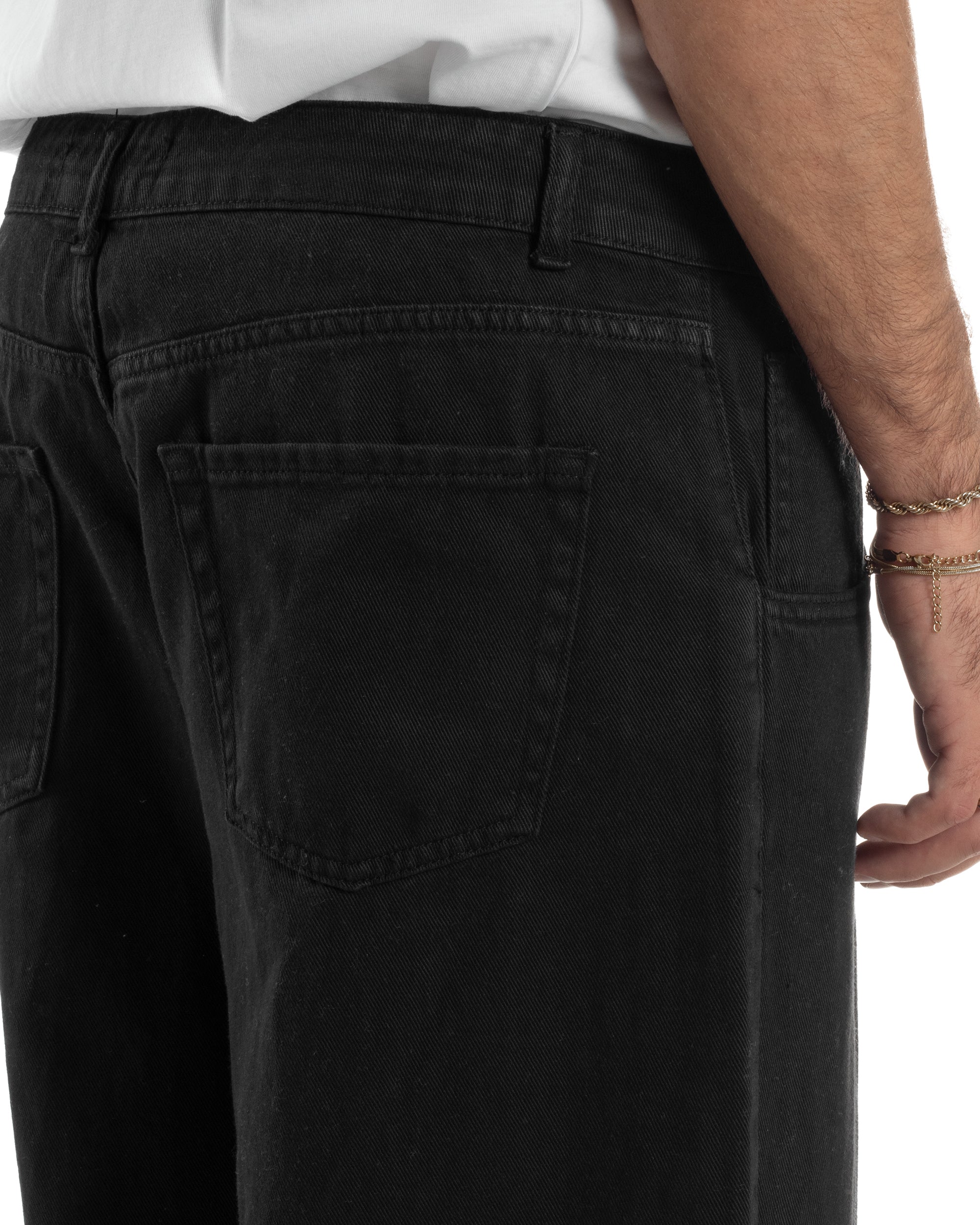 Jeans Uomo Cinque Tasche Basic Baggy Pantaloni Cotone Nero JS1163A