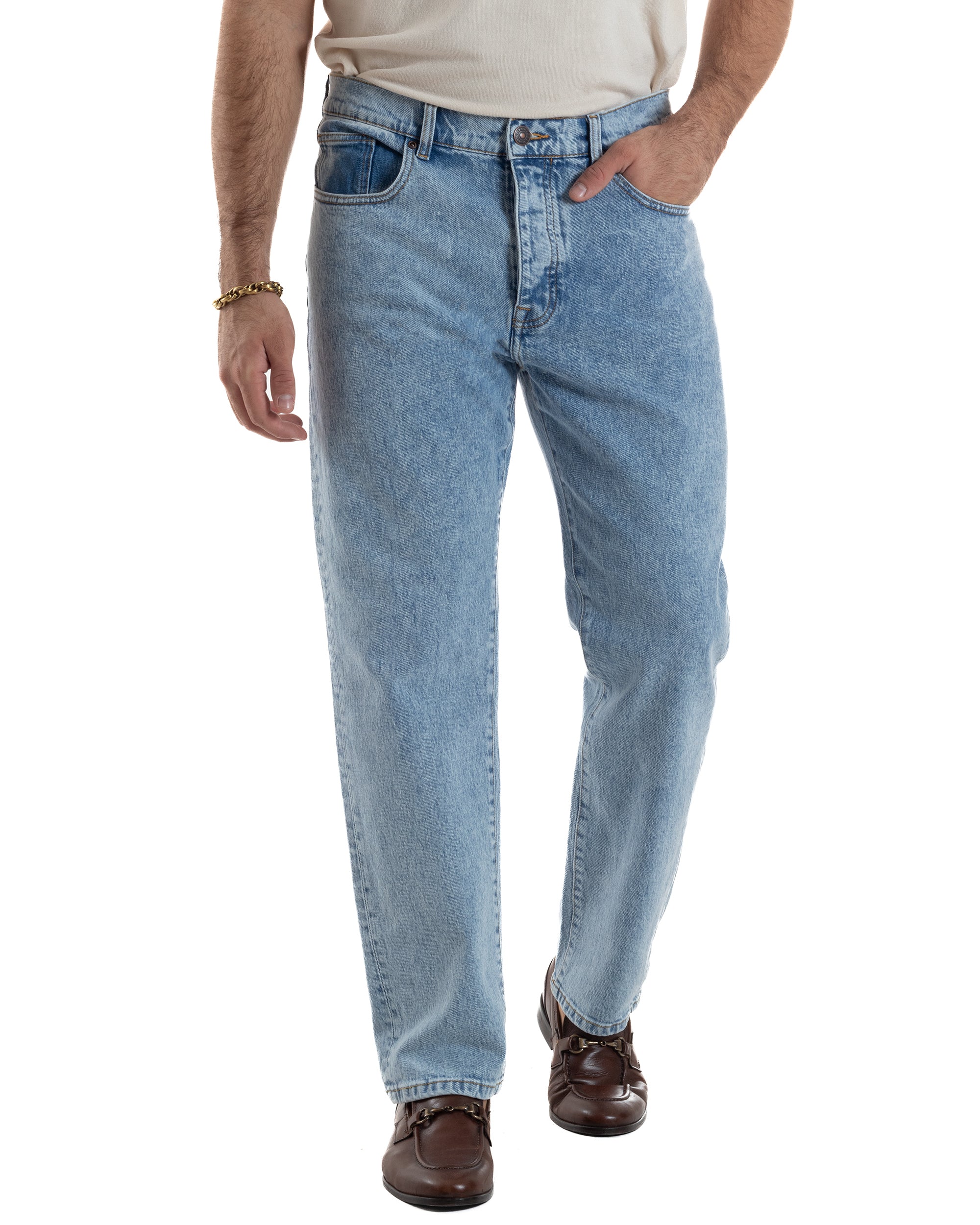 Jeans Uomo Pantaloni Regular Fit Basic Denim Chiaro Over-D OC1F2W5D21