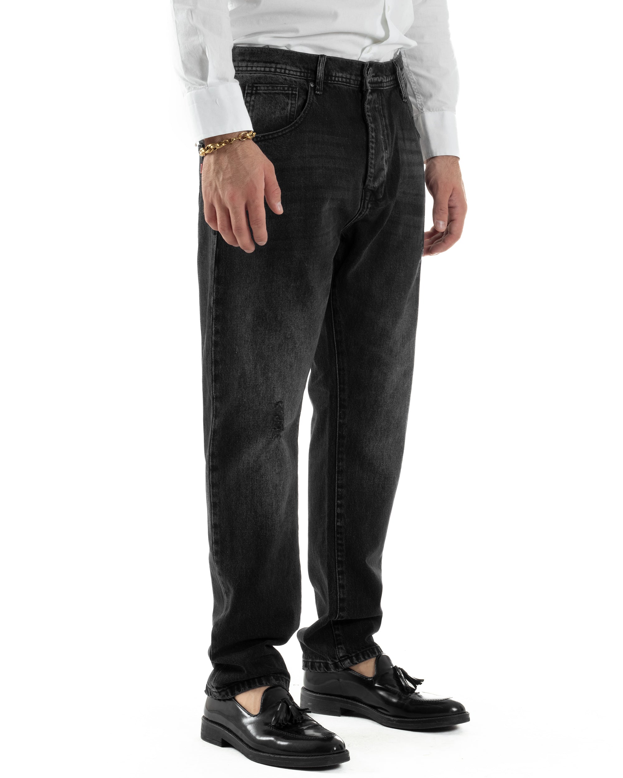 Jeans Uomo Pantaloni Slim Fit Basic Denim Scuro Nero Over-D OC1F2W5D05