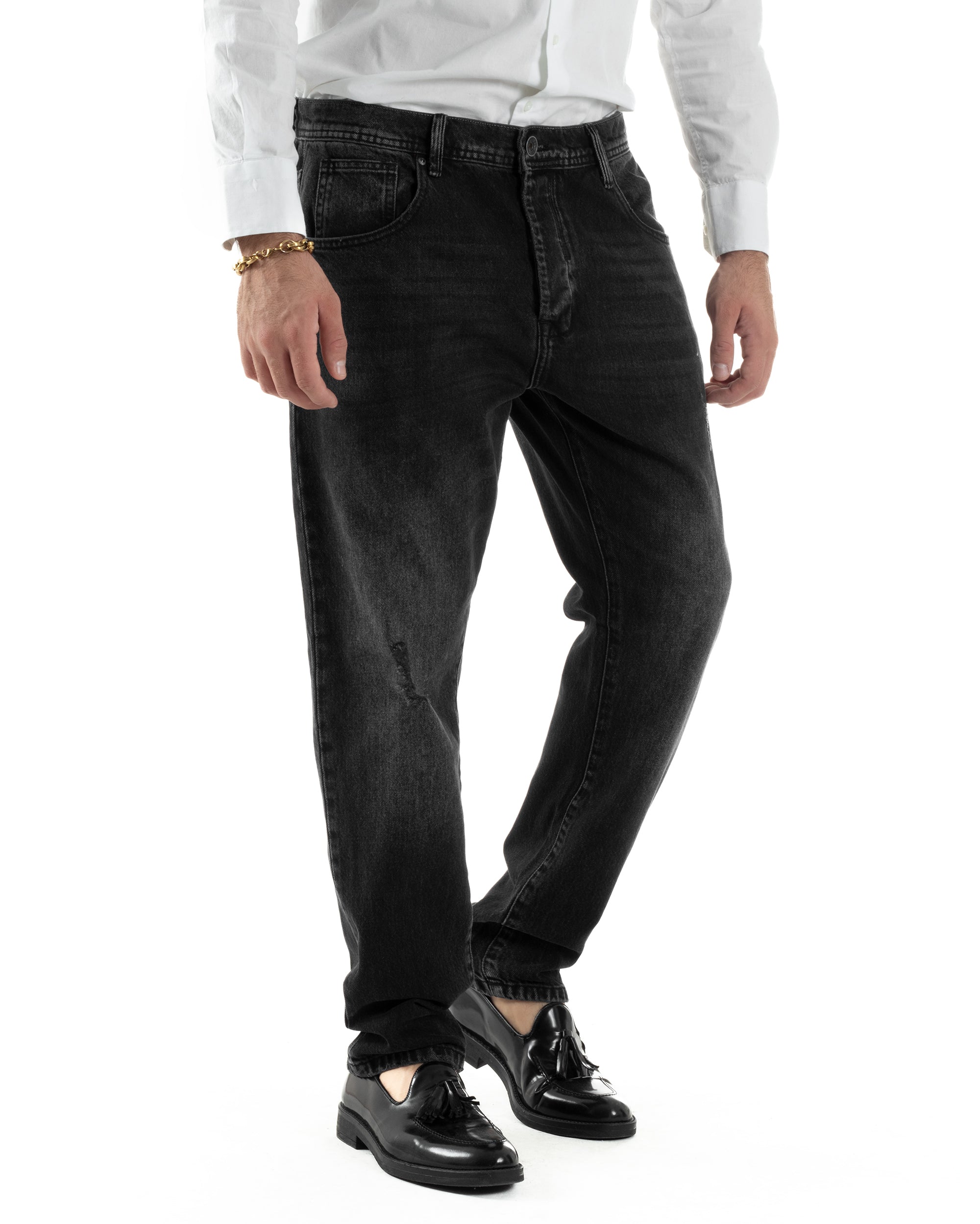Jeans Uomo Pantaloni Slim Fit Basic Denim Scuro Nero Over-D OC1F2W5D05
