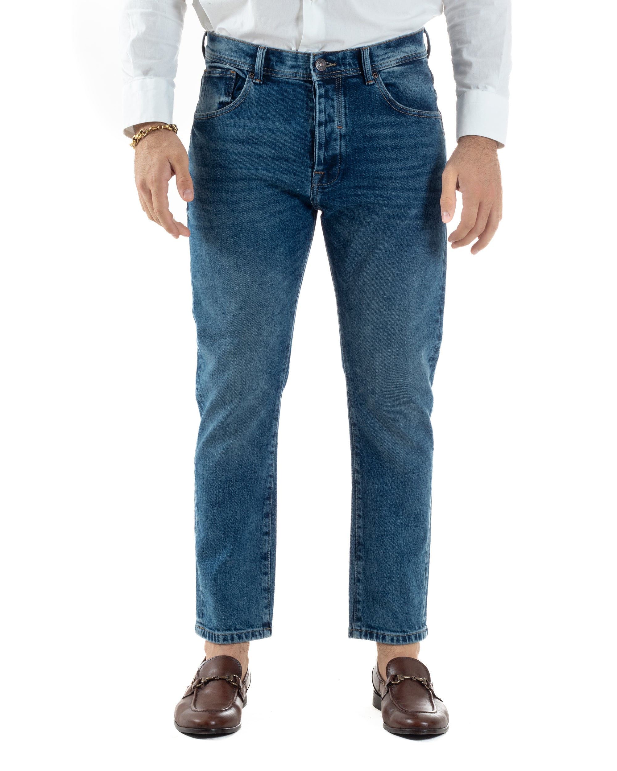 Jeans Uomo Pantaloni Slim Fit Basic Denim Scuro Blu Over-D OC1F2W5D16