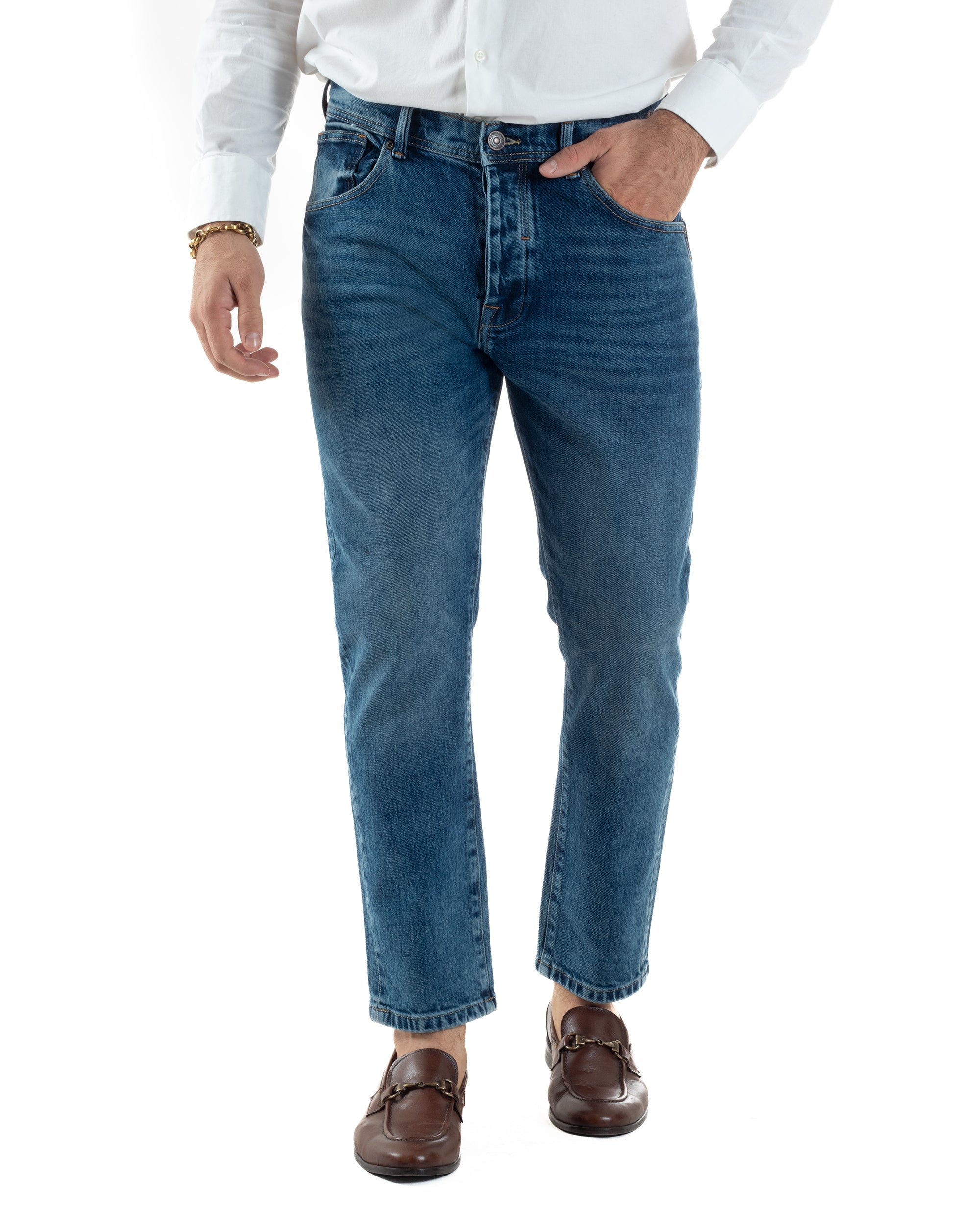 Jeans Uomo Pantaloni Slim Fit Basic Denim Scuro Blu Over-D OC1F2W5D16