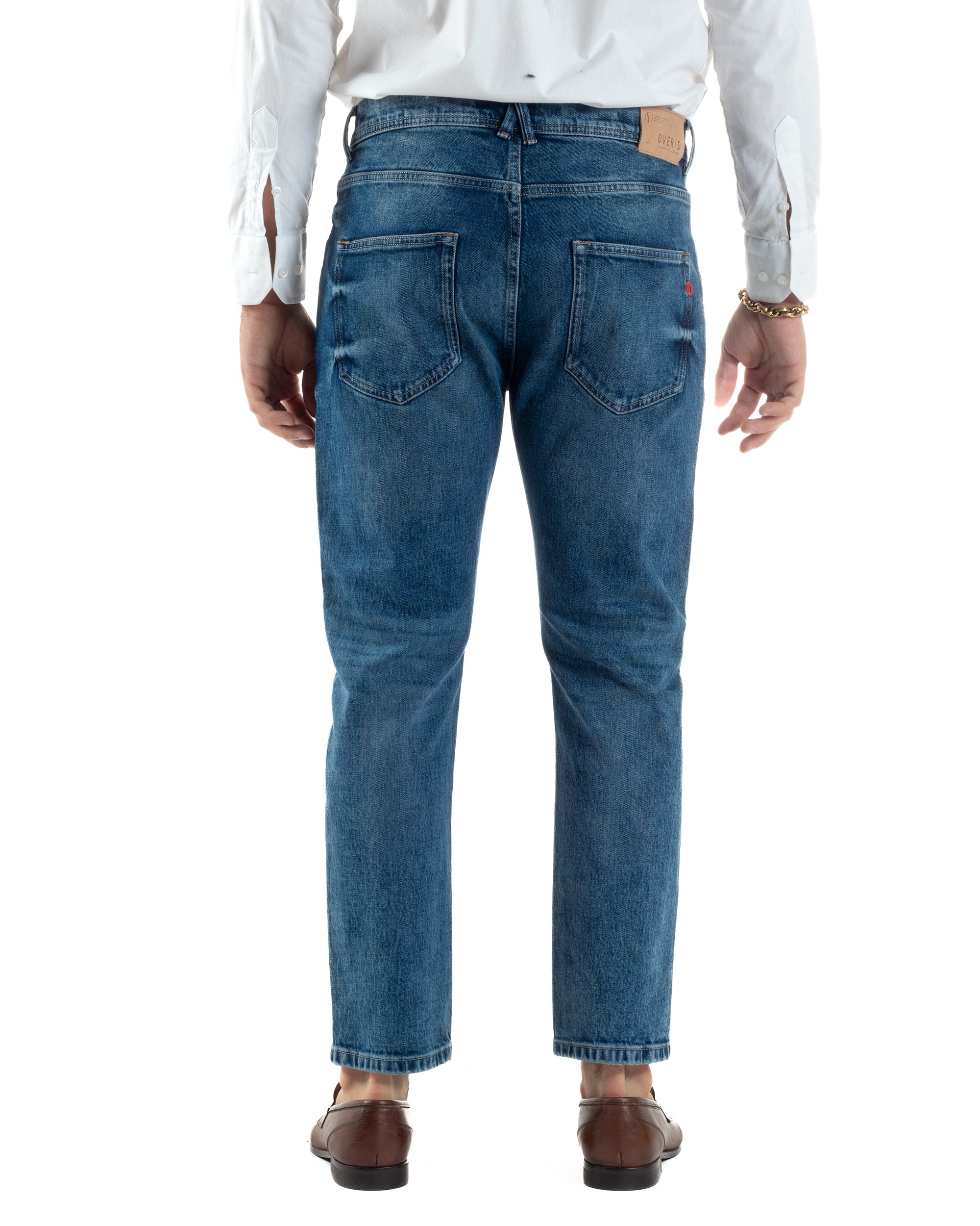 Jeans Uomo Pantaloni Slim Fit Basic Denim Scuro Blu Over-D OC1F2W5D16