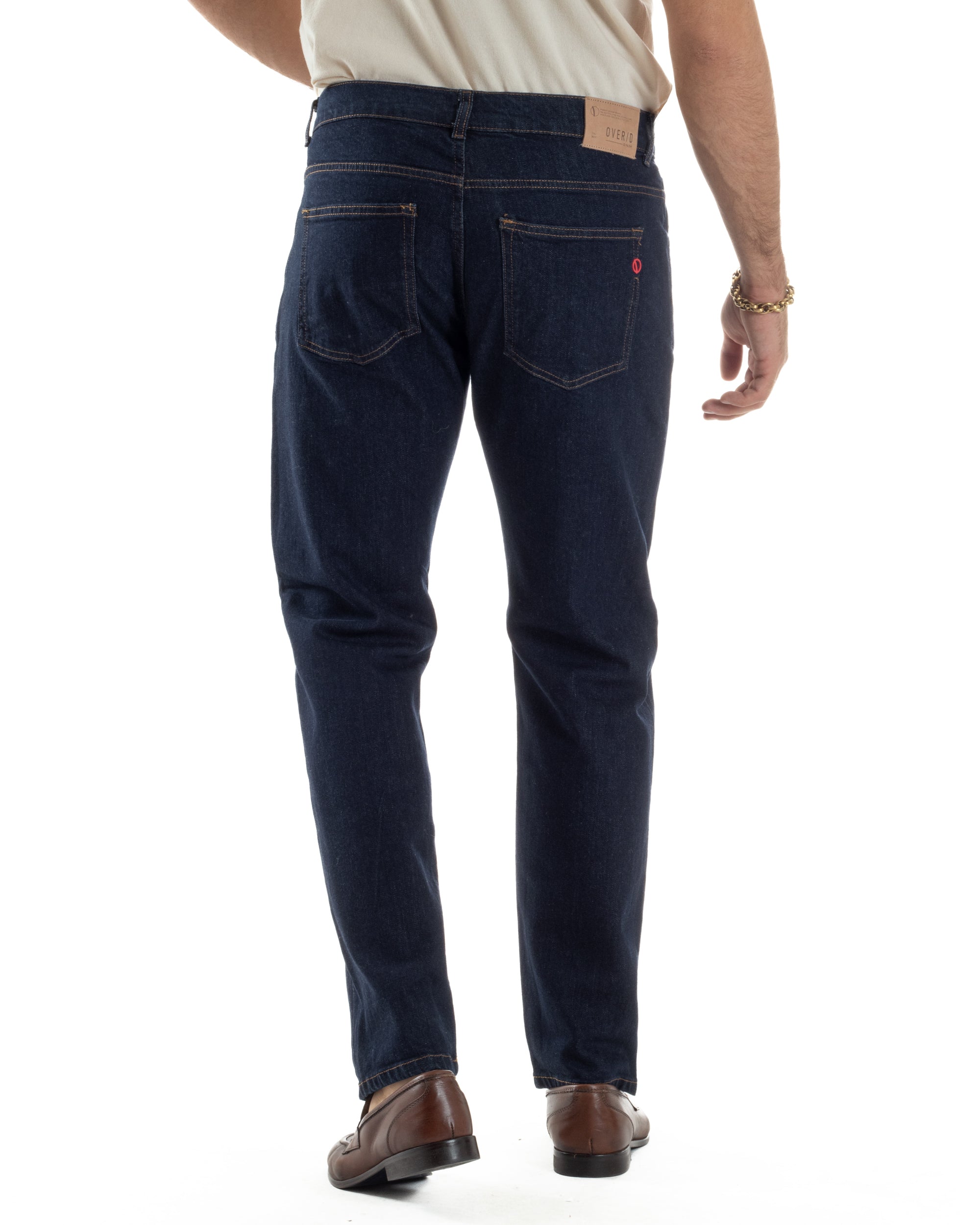 Jeans Uomo Pantaloni Regular Fit Basic Denim Scuro Blu Over-D OC1F2W5D10