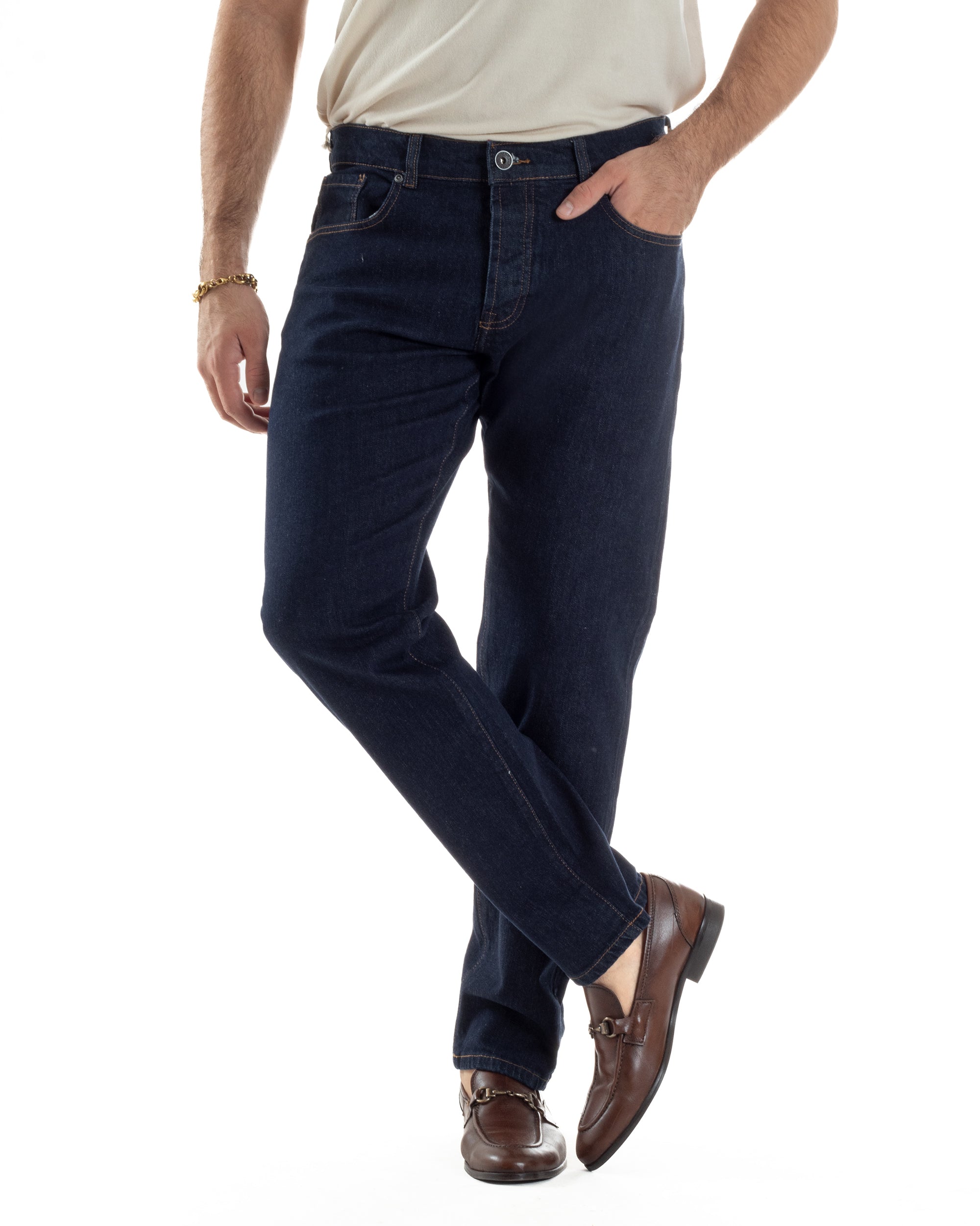 Jeans Uomo Pantaloni Regular Fit Basic Denim Scuro Blu Over-D OC1F2W5D10
