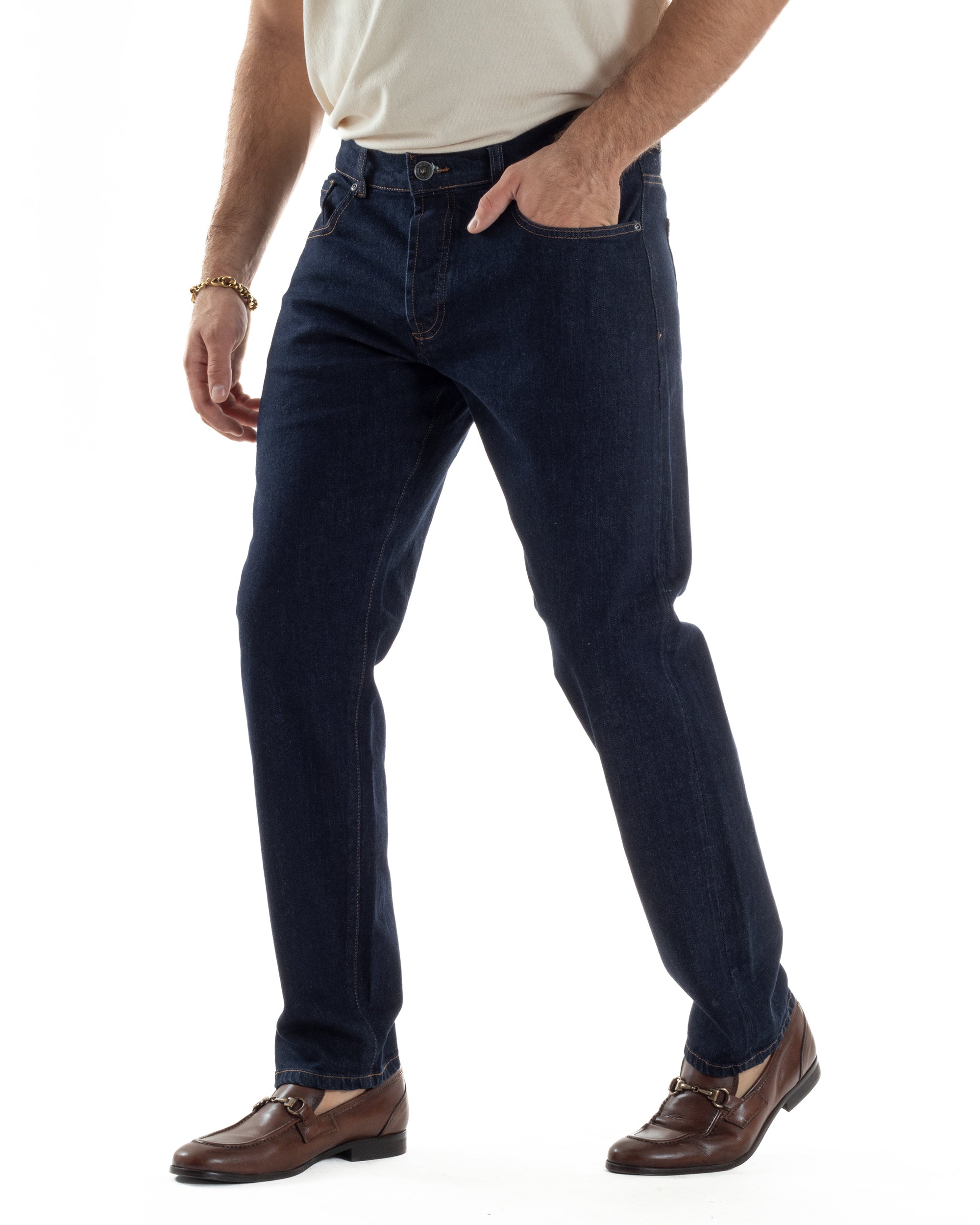 Jeans Uomo Pantaloni Regular Fit Basic Denim Scuro Blu Over-D OC1F2W5D10
