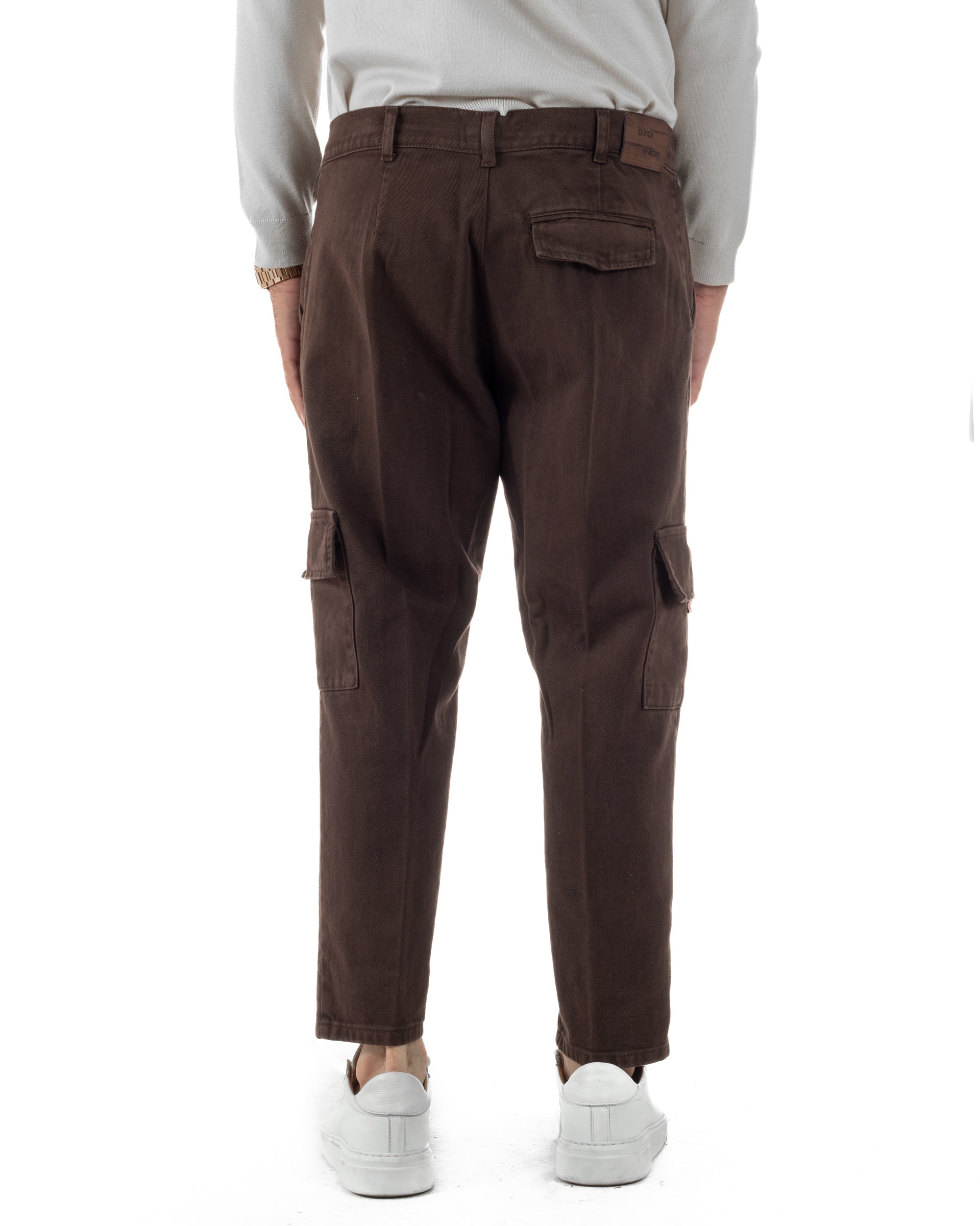 Pantaloni Uomo Cargo Loose Fit Jeans Tasconi Tasche America Marrone BlackSunday JS1168A