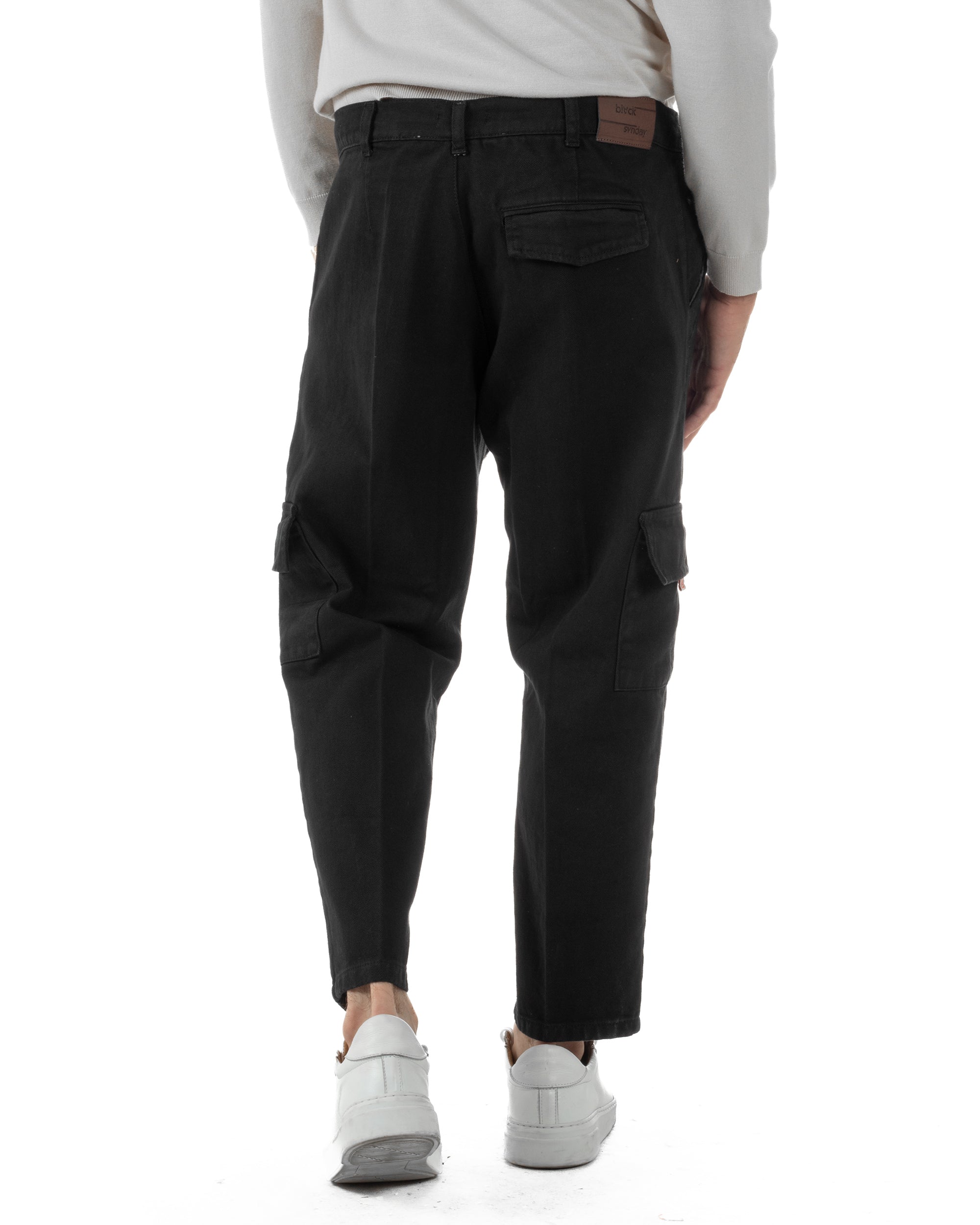 Pantaloni Uomo Cargo Loose Fit Jeans Tasconi Tasche America Nero BlackSunday JS1169A