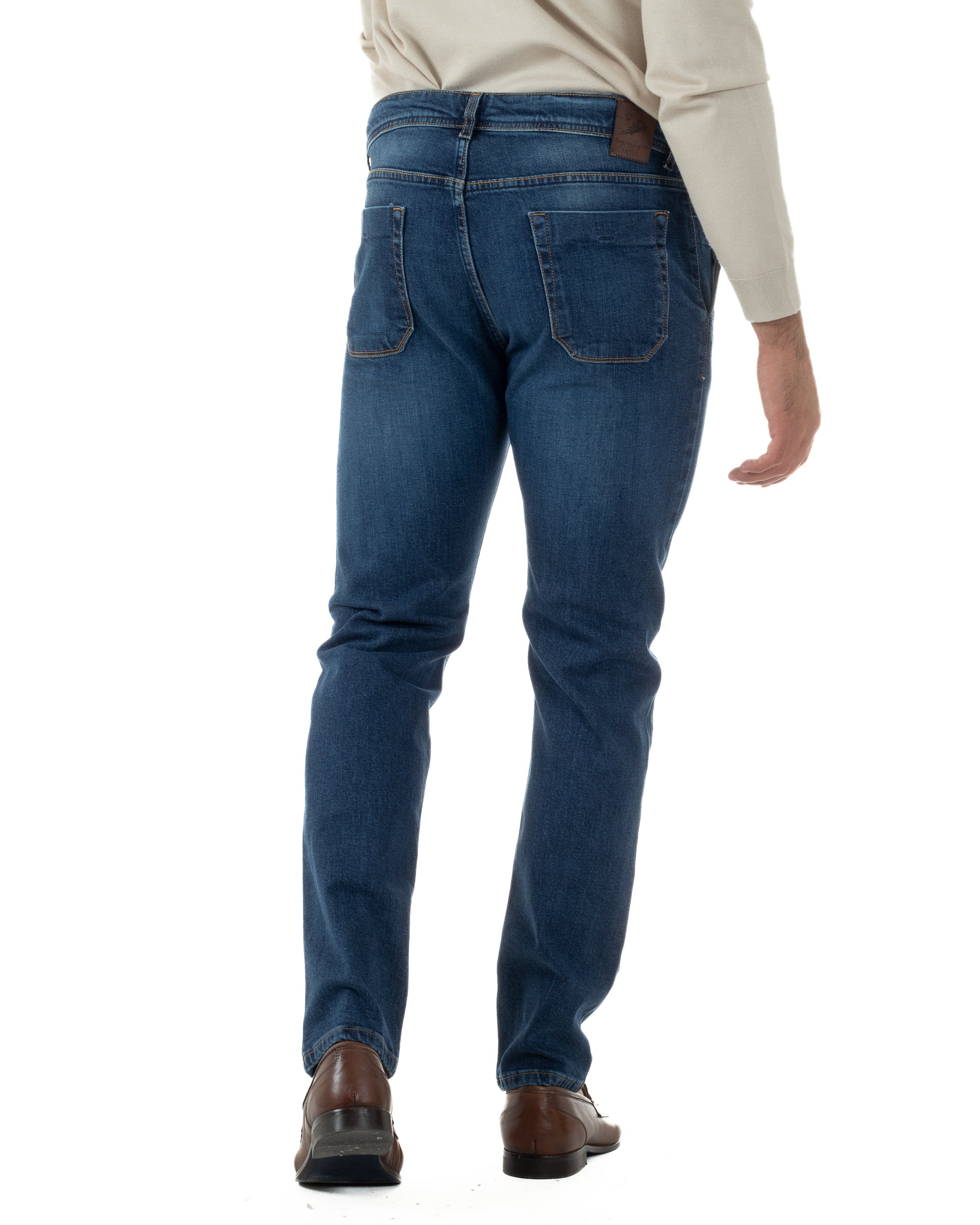 Jeans Uomo Pantaloni Tasche America Slim Fit Basic Denim Scuro Blu JS1170A