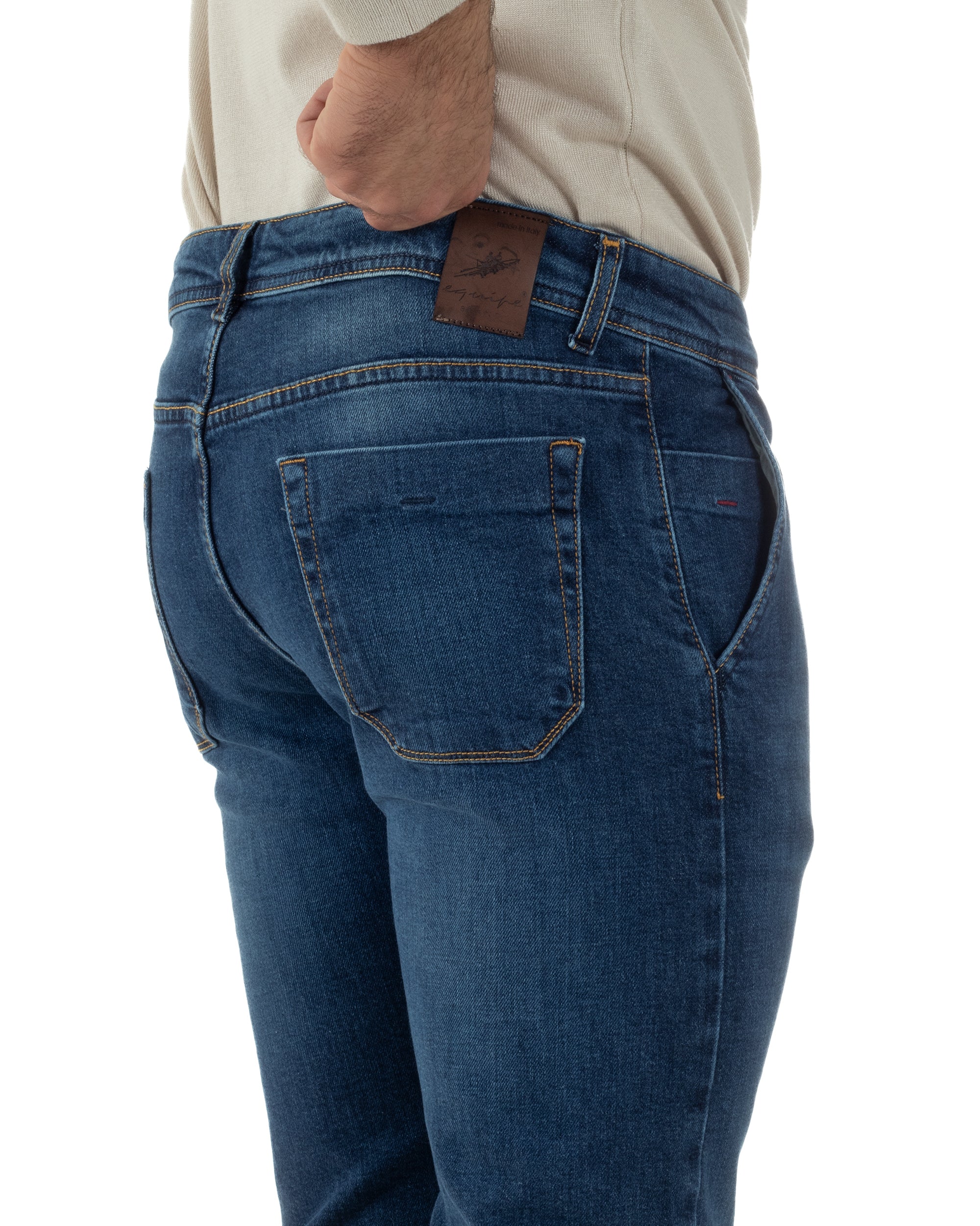 Jeans Uomo Pantaloni Tasche America Slim Fit Basic Denim Scuro Blu JS1170A