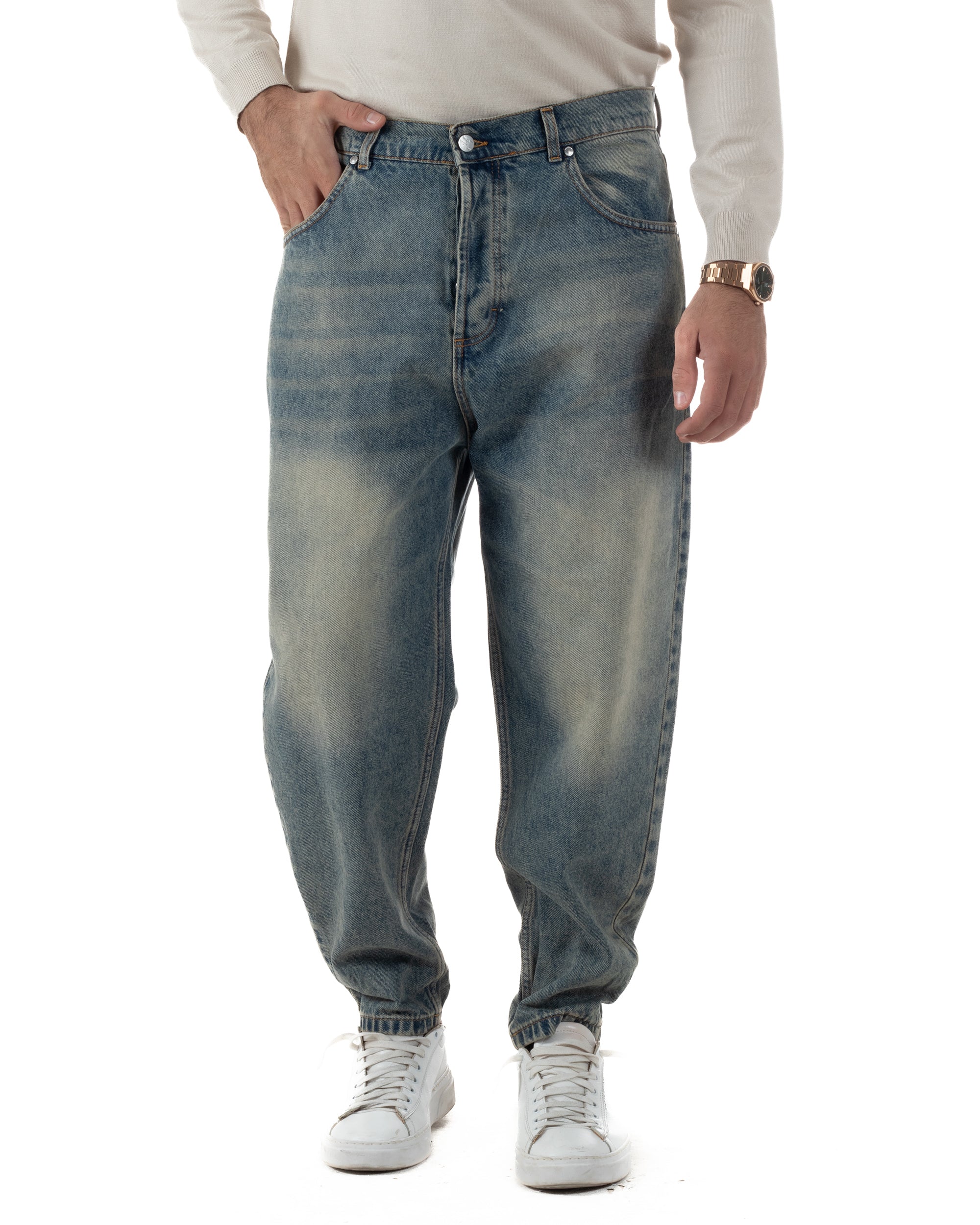 Jeans Uomo Denim Sabbiato Balloon Baggy Fit BlackSunday JS1171A