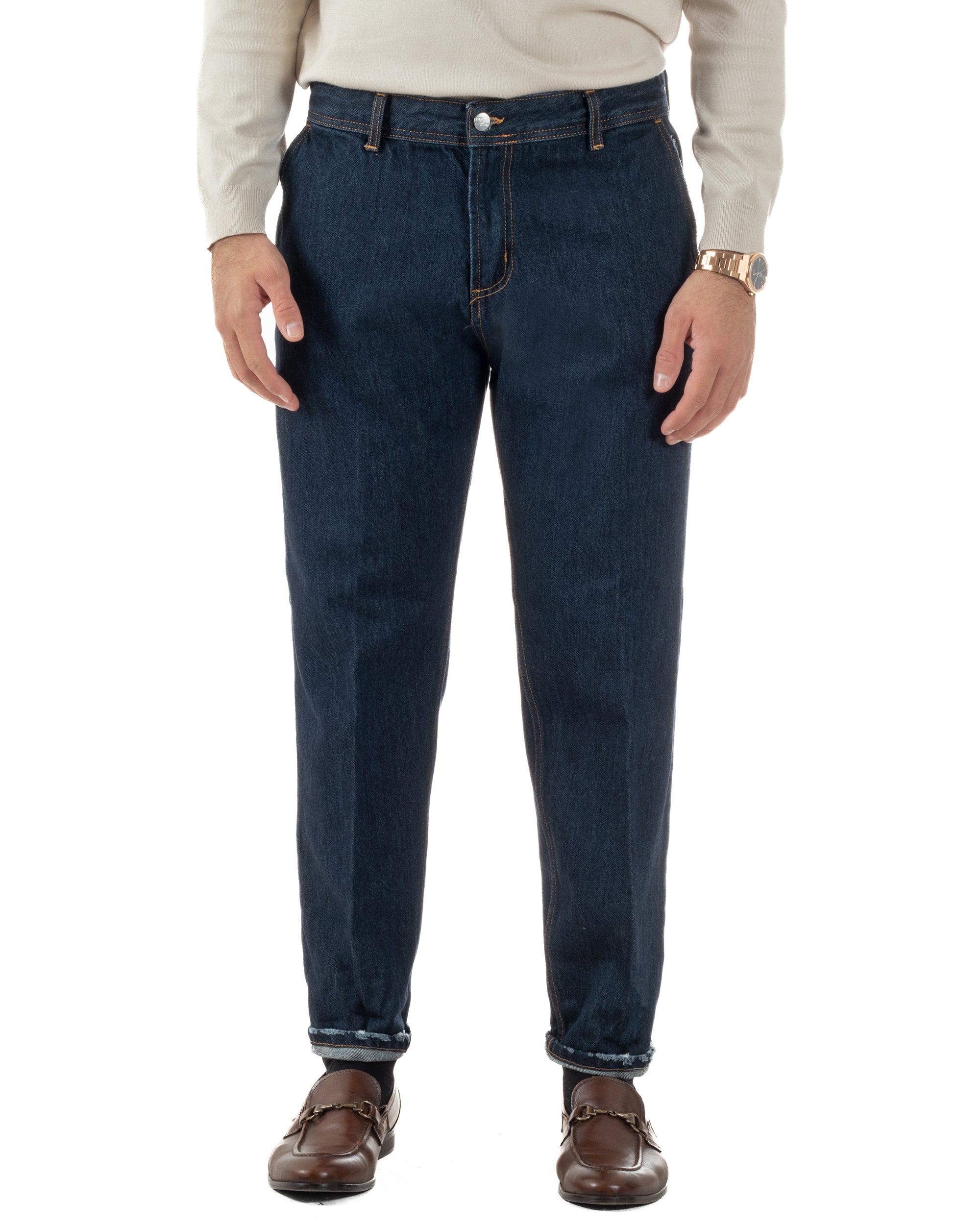 Jeans Uomo Pantaloni Tasche America Slim Fit Basic Denim Scuro BlackSunday JS1172A