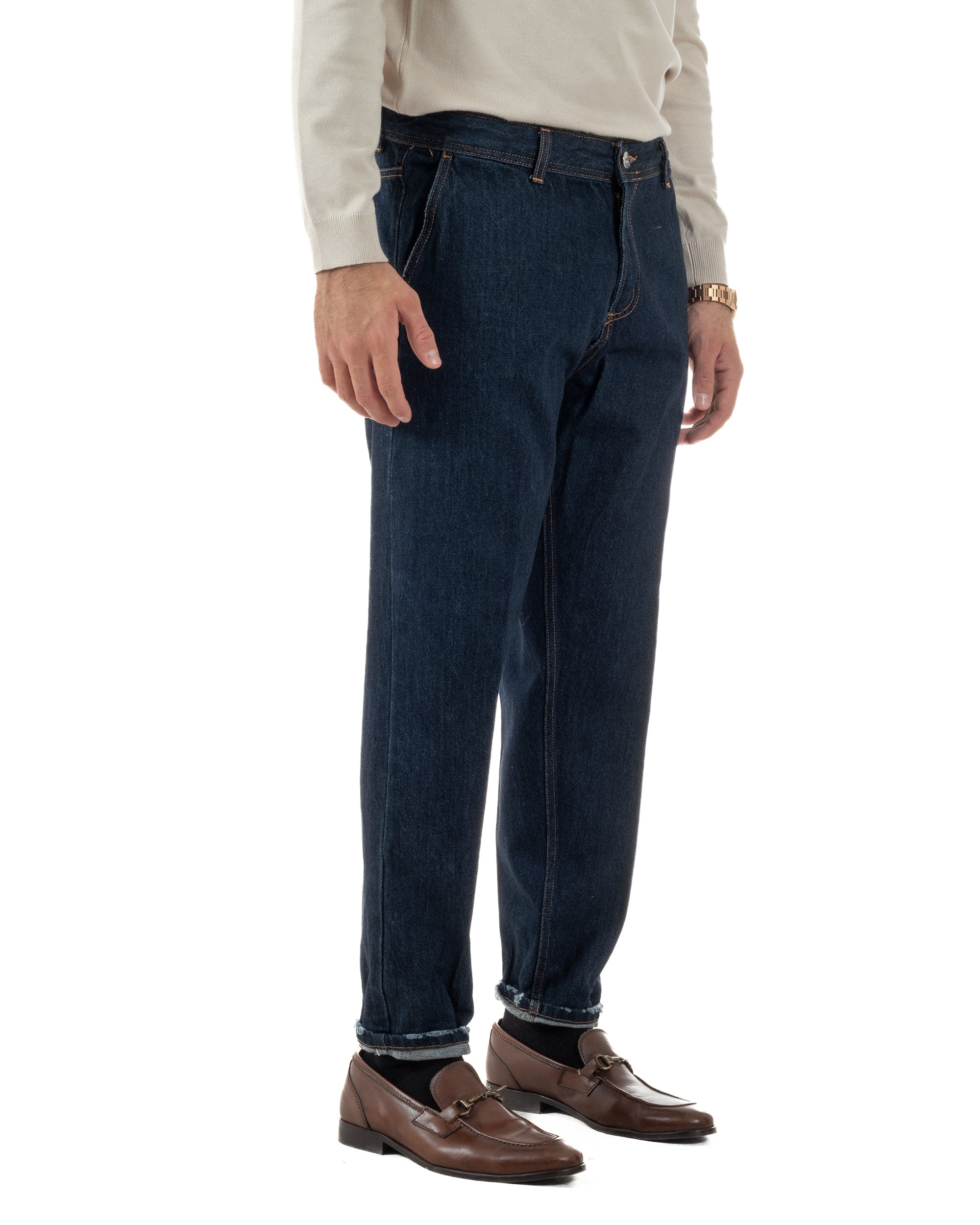 Jeans Uomo Pantaloni Tasche America Slim Fit Basic Denim Scuro BlackSunday JS1172A