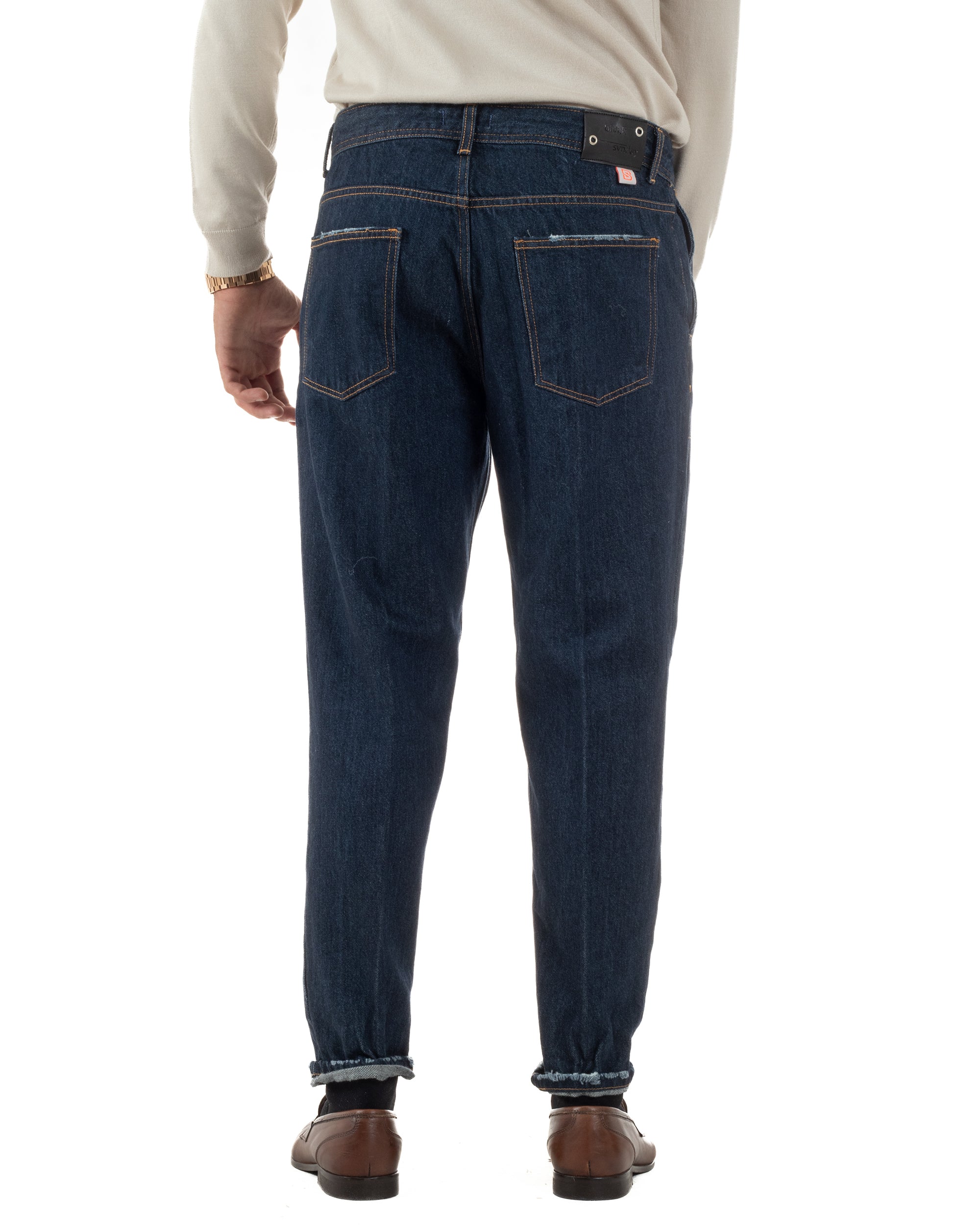 Jeans Uomo Pantaloni Tasche America Slim Fit Basic Denim Scuro BlackSunday JS1172A