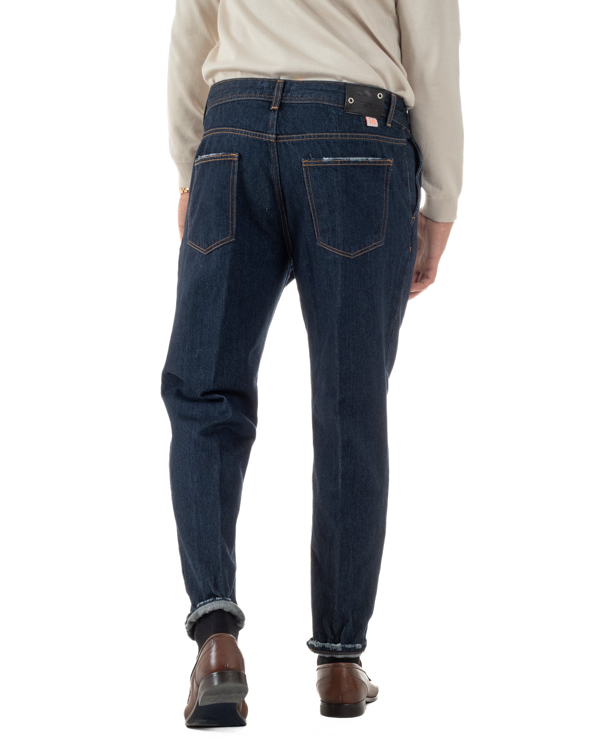 Jeans Uomo Pantaloni Tasche America Slim Fit Basic Denim Scuro BlackSunday JS1172A