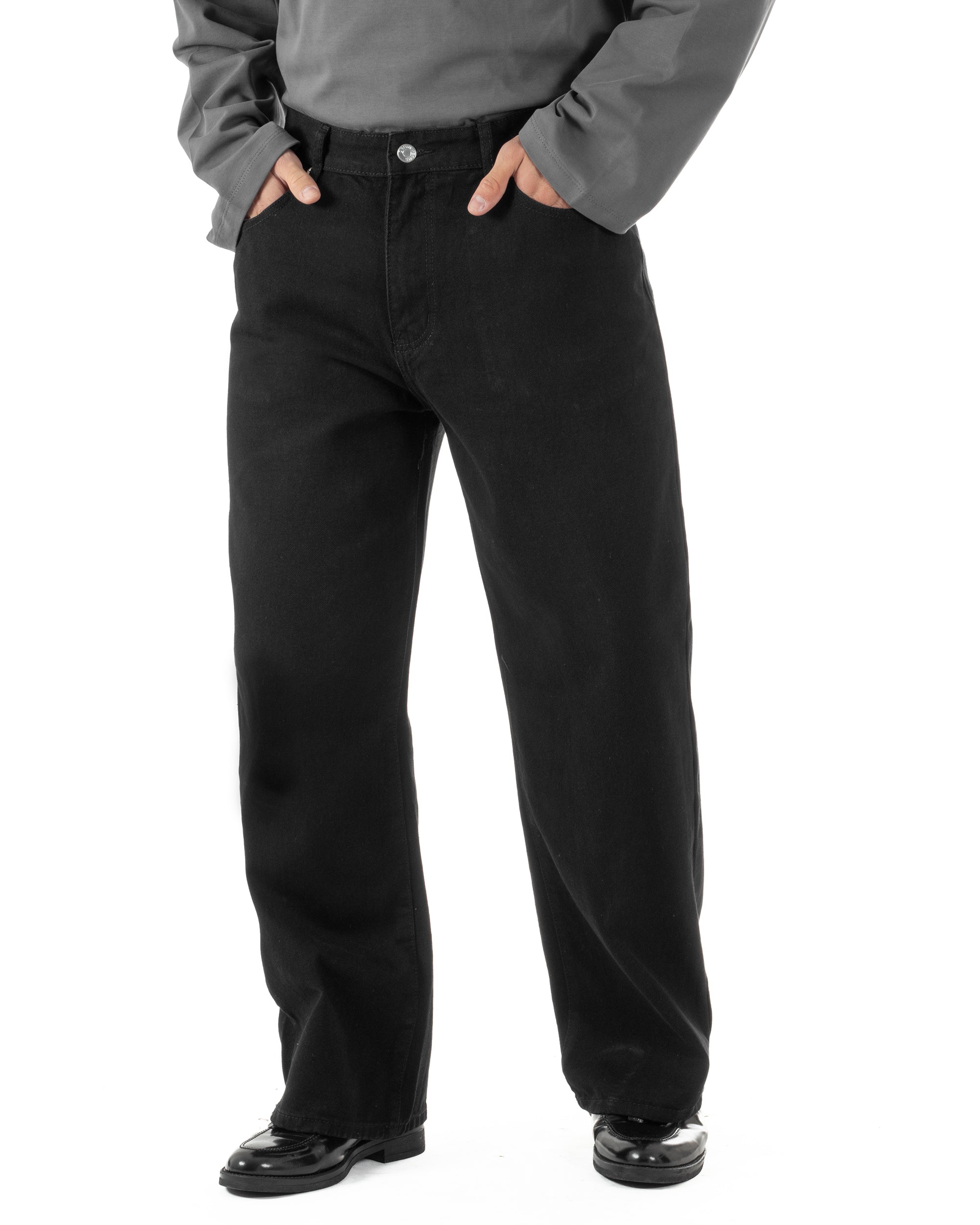 Jeans uomo nero baggy fit cinque tasche denim 100% cotone casual