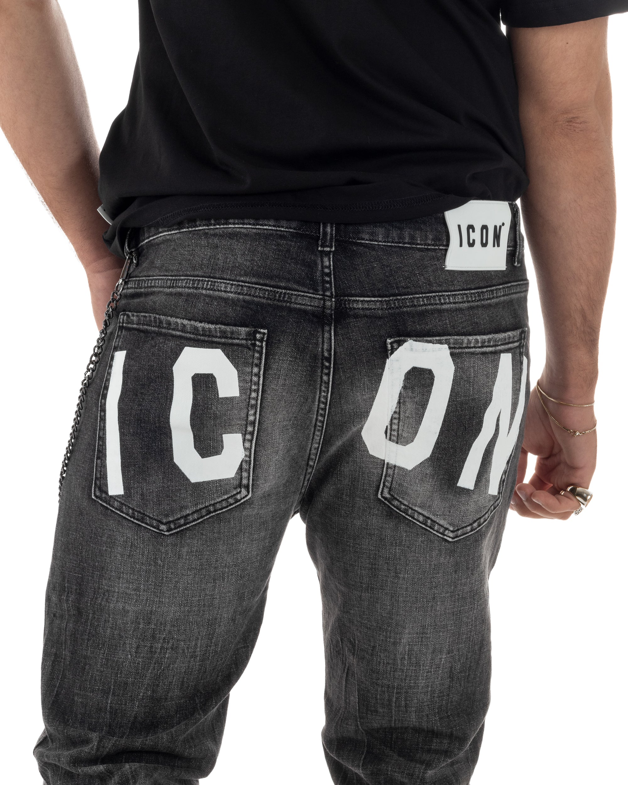 Jeans uomo cinque tasche slim fit sfumato rotture denim nero ICON IUD025