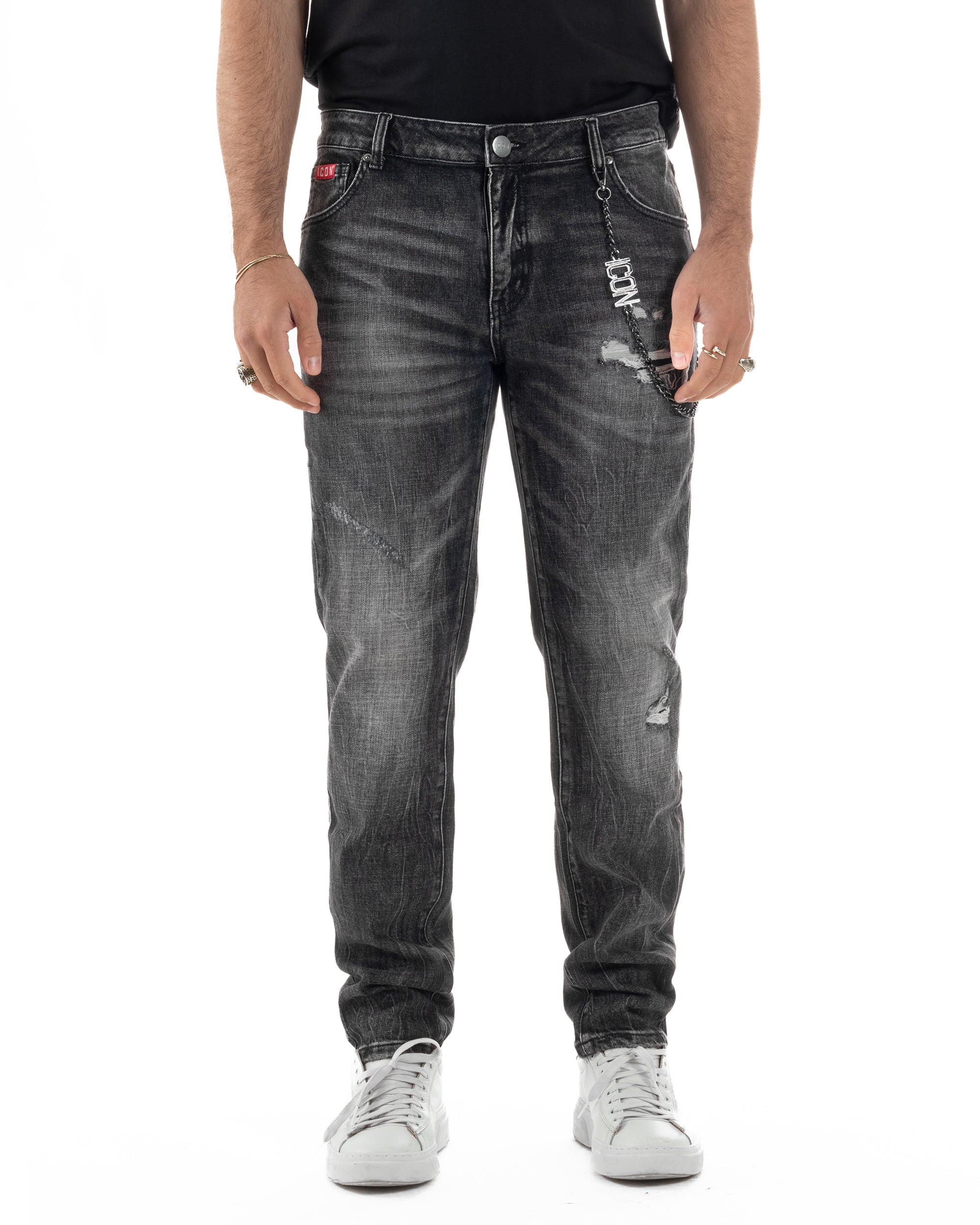Jeans uomo cinque tasche slim fit sfumato rotture denim nero ICON IUD025