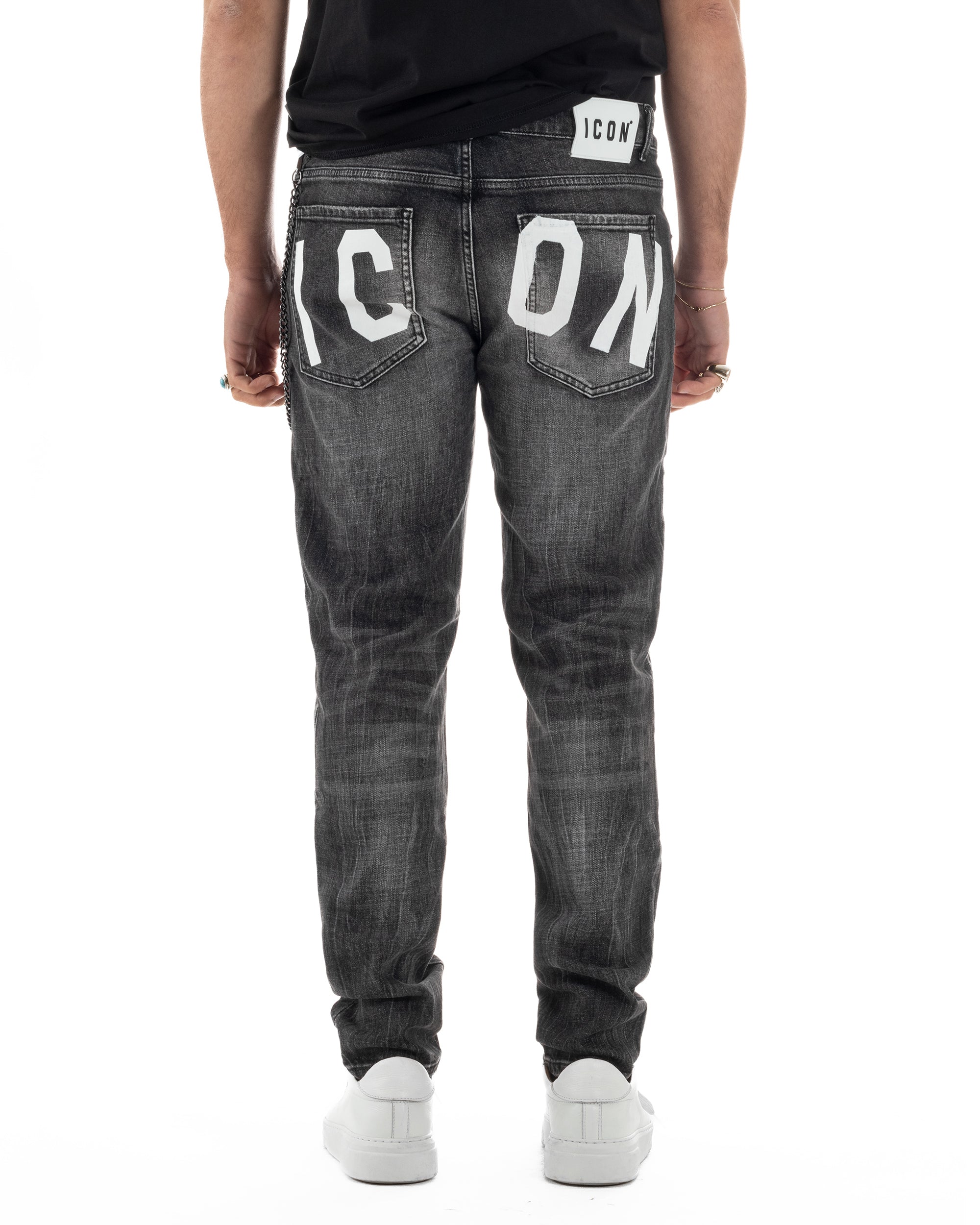 Jeans uomo cinque tasche slim fit sfumato rotture denim nero ICON IUD025
