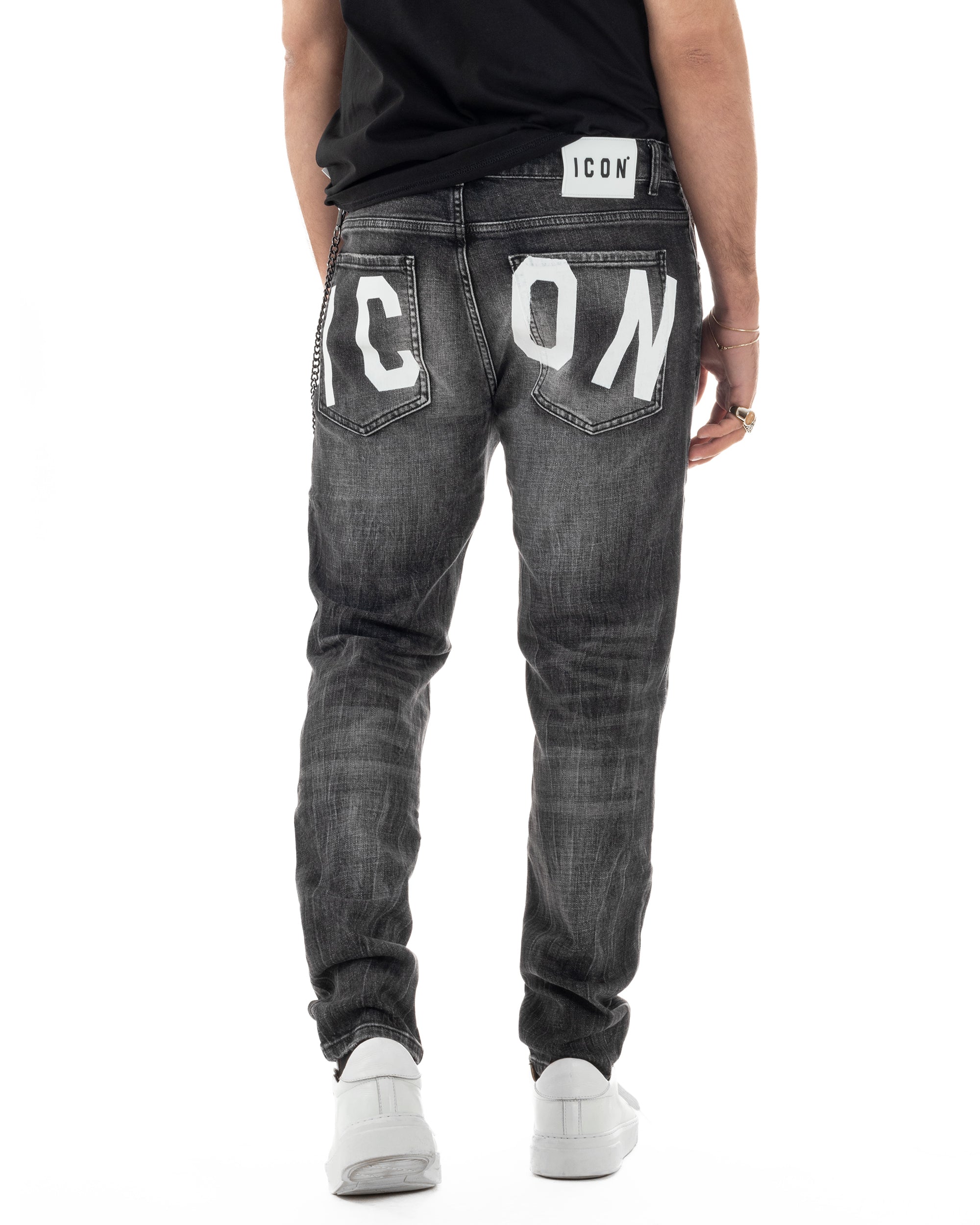 Jeans uomo cinque tasche slim fit sfumato rotture denim nero ICON IUD025