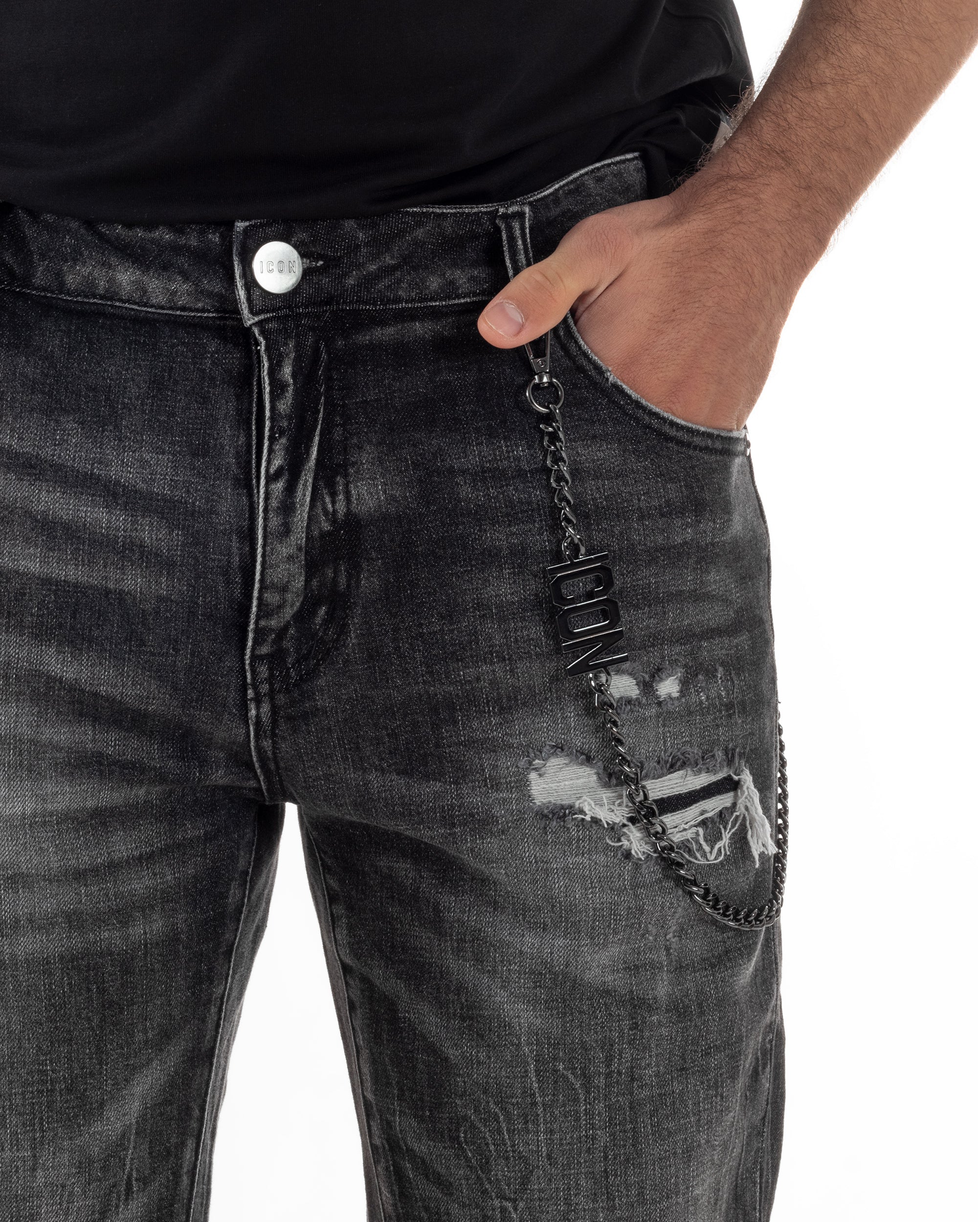 Jeans uomo cinque tasche slim fit sfumato rotture denim nero ICON IUD025