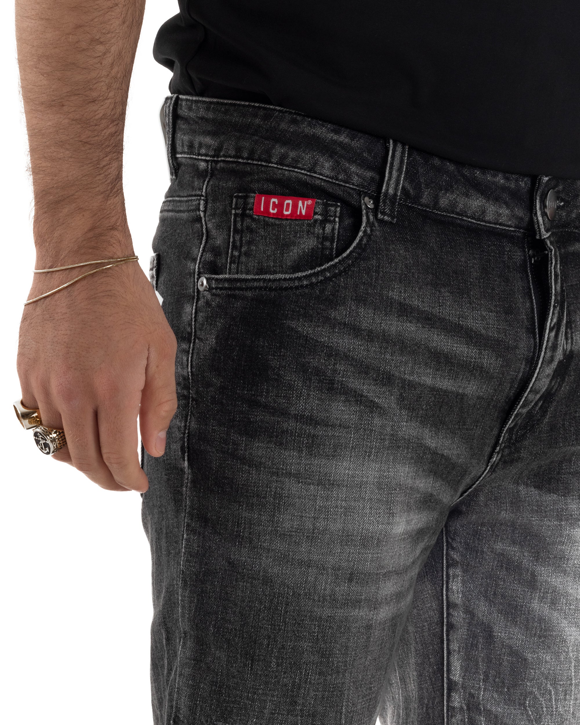 Jeans uomo cinque tasche slim fit sfumato rotture denim nero ICON IUD025